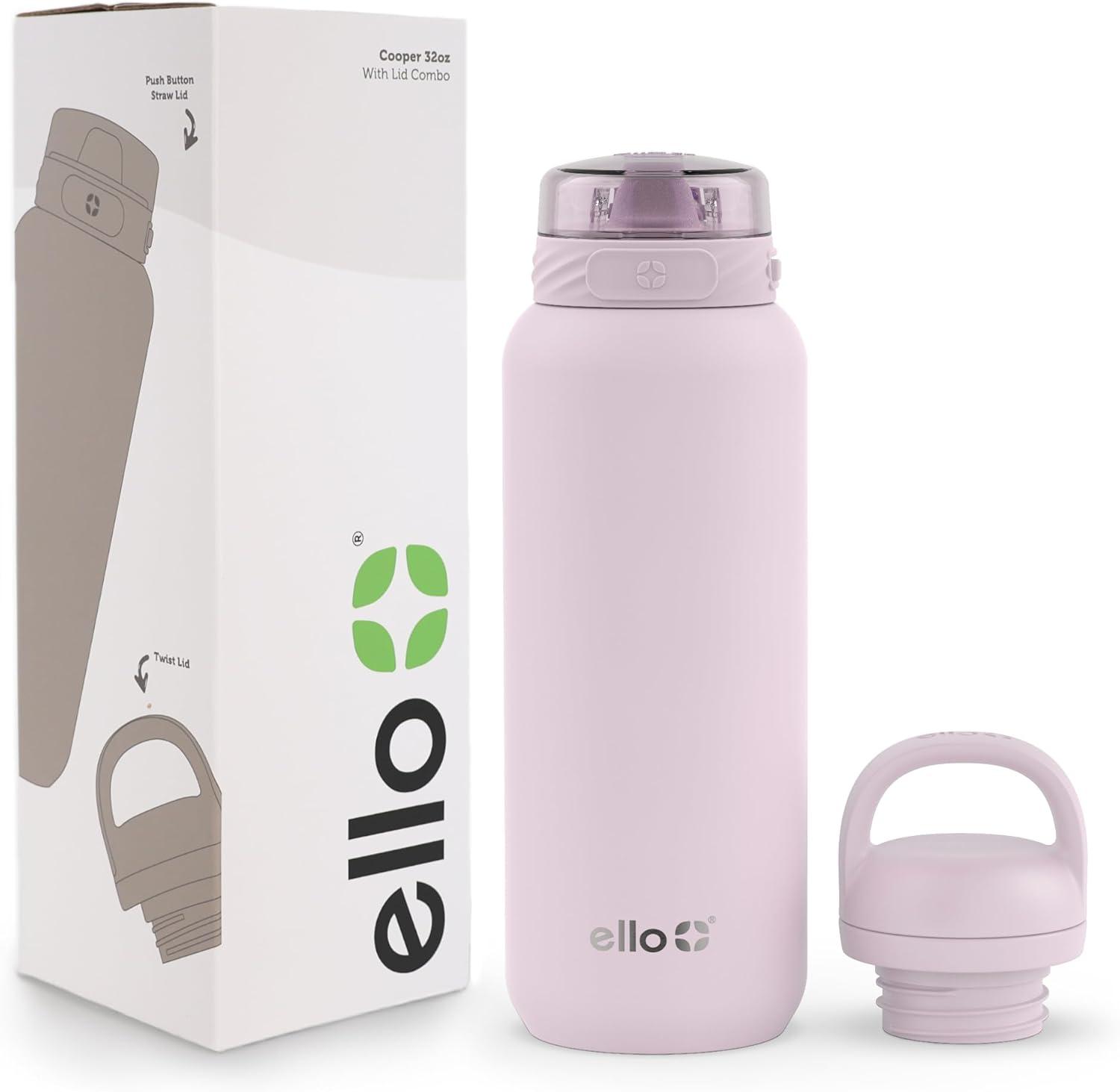 imageEllo Cooper 32oz Stainless Steel Water Bottle with Straw and Carry Handle Double Walled and Vacuum Insulated Metal Leak Proof Locking Lid with Soft Silicone Spout Reusbale BPA Free Halogen BlueCashmere Pink
