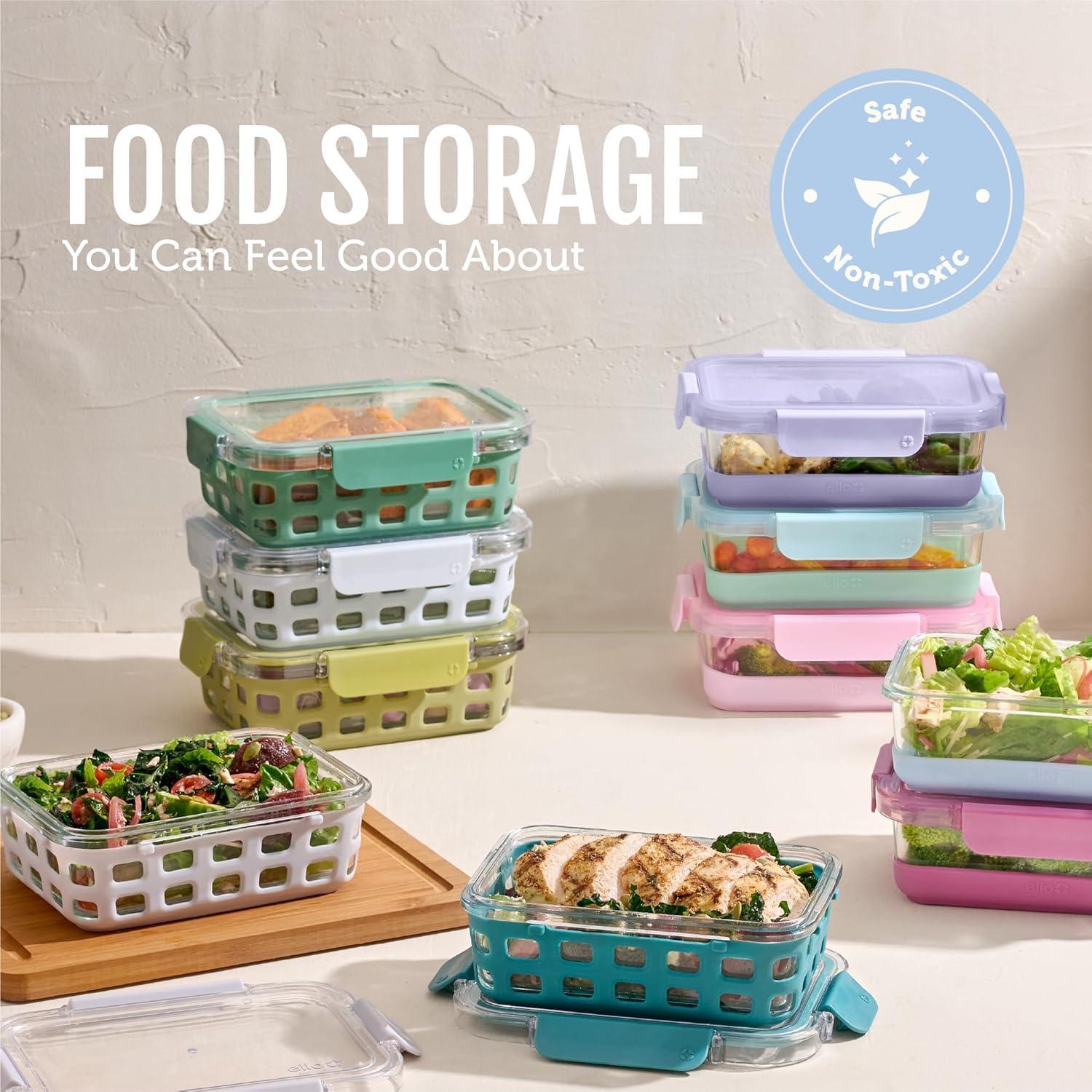 imageEllo Duraglass 34 Cup Meal Prep Sets 10Pc 5 Pack Set Glass Food Storage Container with Silicone Sleeve and Airtight BPAFree Plastic Lids Dishwasher Microwave and Freezer Safe MeadowHalogen Blue with Sleeve