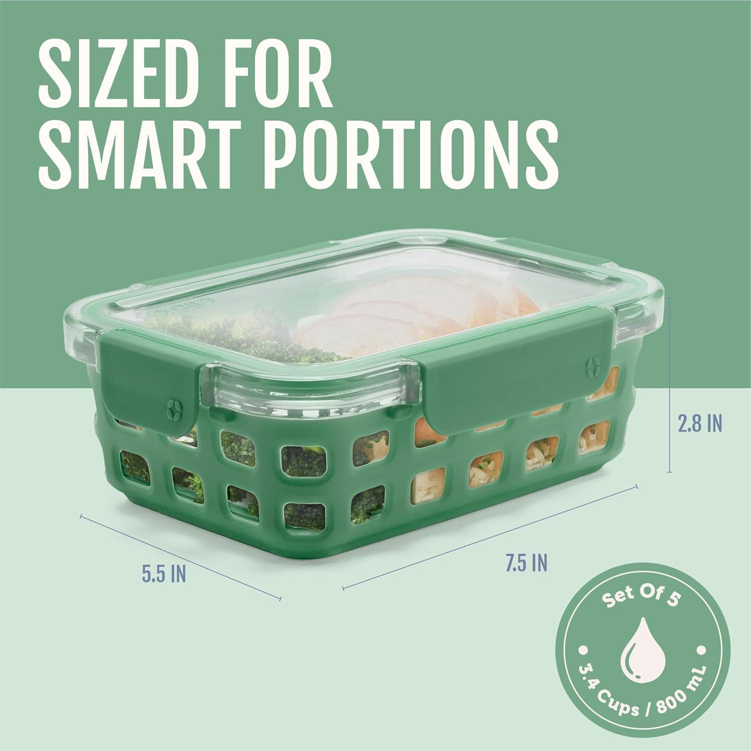 imageEllo Duraglass 34 Cup Meal Prep Sets 10Pc 5 Pack Set Glass Food Storage Container with Silicone Sleeve and Airtight BPAFree Plastic Lids Dishwasher Microwave and Freezer Safe MeadowOlive Tree