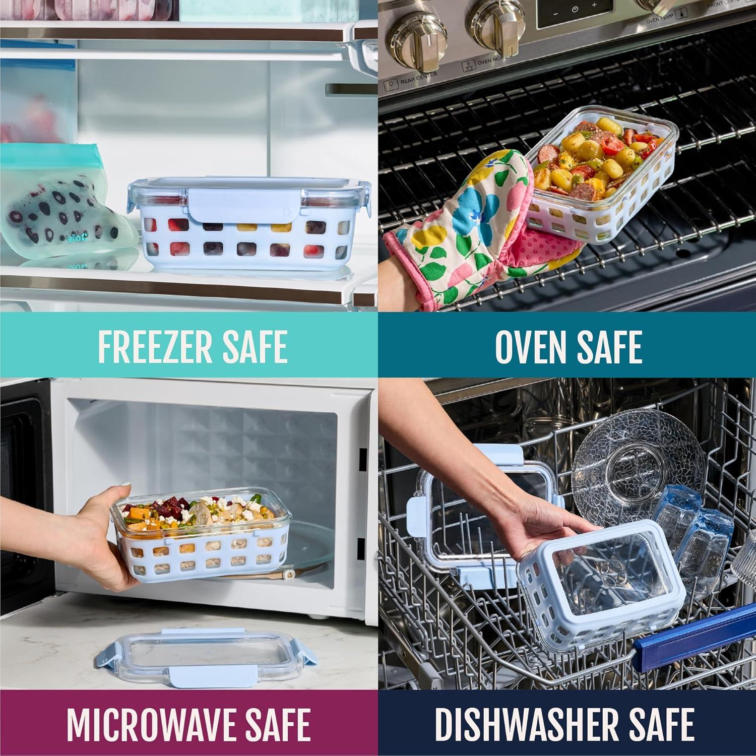 imageEllo Duraglass 34 Cup Meal Prep Sets 10Pc 5 Pack Set Glass Food Storage Container with Silicone Sleeve and Airtight BPAFree Plastic Lids Dishwasher Microwave and Freezer Safe MeadowEvening Orchard