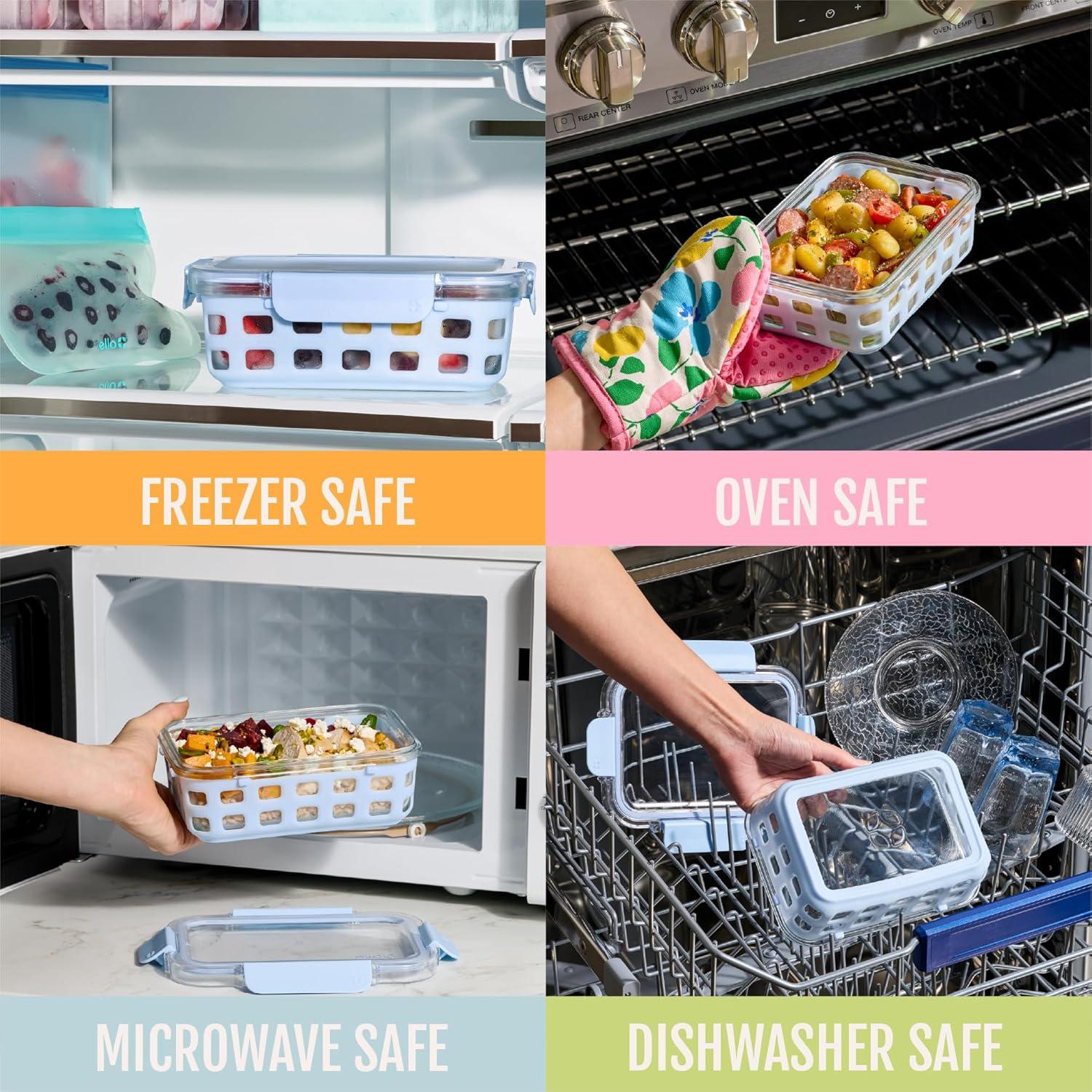 imageEllo Duraglass 34 Cup Meal Prep Sets 10Pc 5 Pack Set Glass Food Storage Container with Silicone Sleeve and Airtight BPAFree Plastic Lids Dishwasher Microwave and Freezer Safe MeadowMeadow