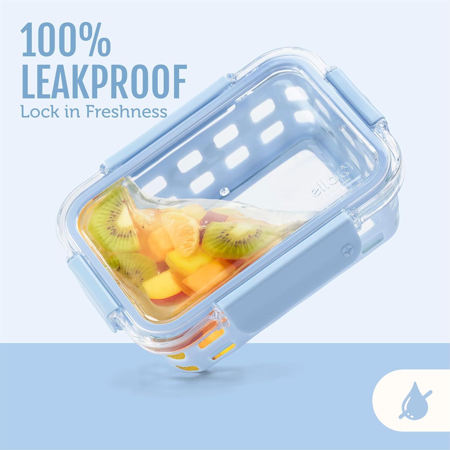 imageEllo Duraglass 34 Cup Meal Prep Sets 10Pc 5 Pack Set Glass Food Storage Container with Silicone Sleeve and Airtight BPAFree Plastic Lids Dishwasher Microwave and Freezer Safe MeadowHalogen Blue with Sleeve