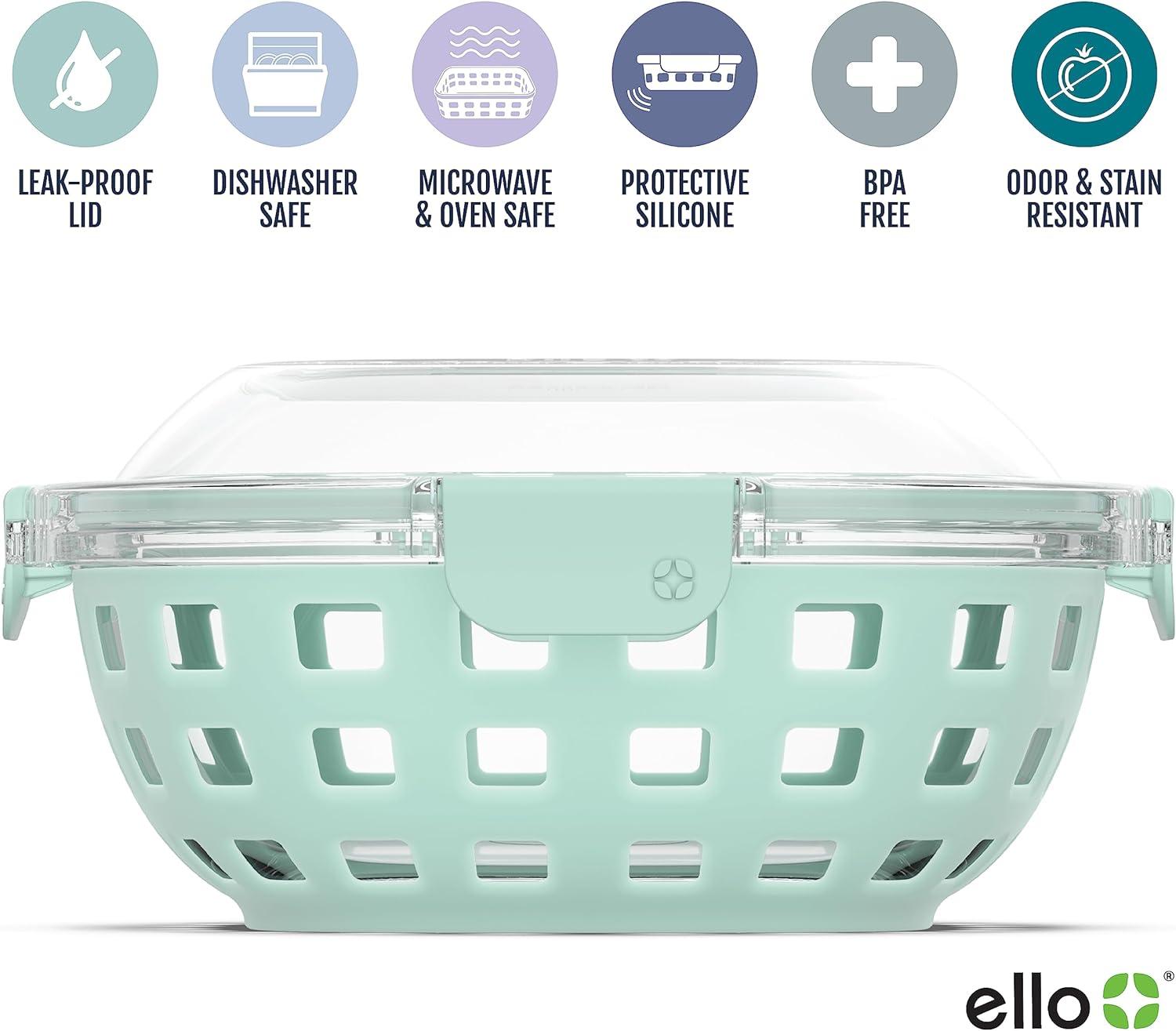 imageEllo Duraglass Meal Prep Lunch Bowl Container 5 cup Glass Food Storage Container with Silicone Sleeve and Airtight BPAFree Plastic Lid Dishwasher Microwave and Freezer SafeYucca