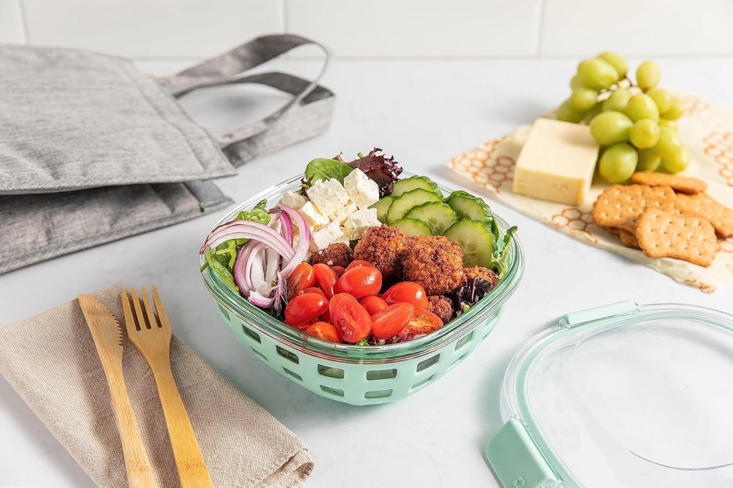 imageEllo Duraglass Meal Prep Lunch Bowl Container 5 cup Glass Food Storage Container with Silicone Sleeve and Airtight BPAFree Plastic Lid Dishwasher Microwave and Freezer SafeYucca
