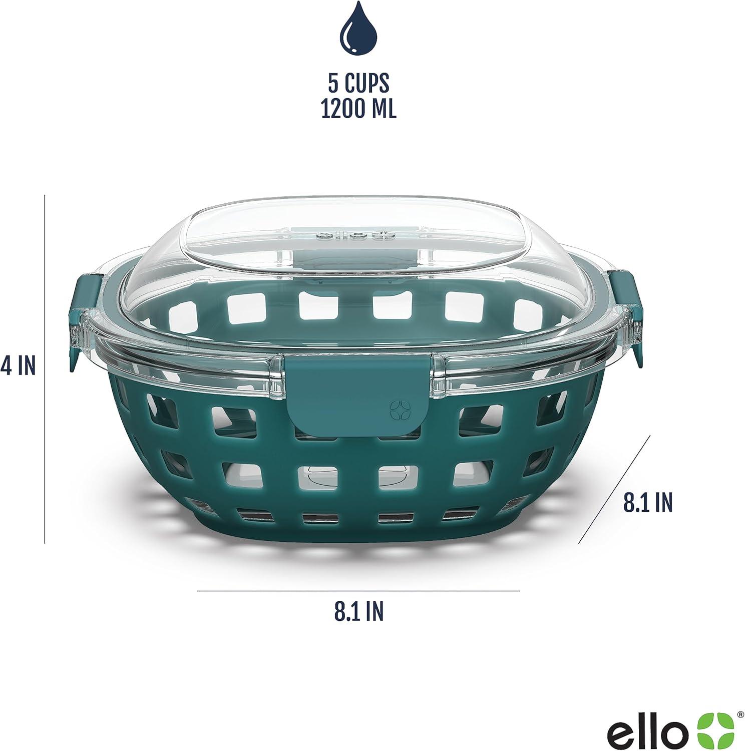 imageEllo Duraglass Meal Prep Lunch Bowl Container 5 cup Glass Food Storage Container with Silicone Sleeve and Airtight BPAFree Plastic Lid Dishwasher Microwave and Freezer SafeWatercress