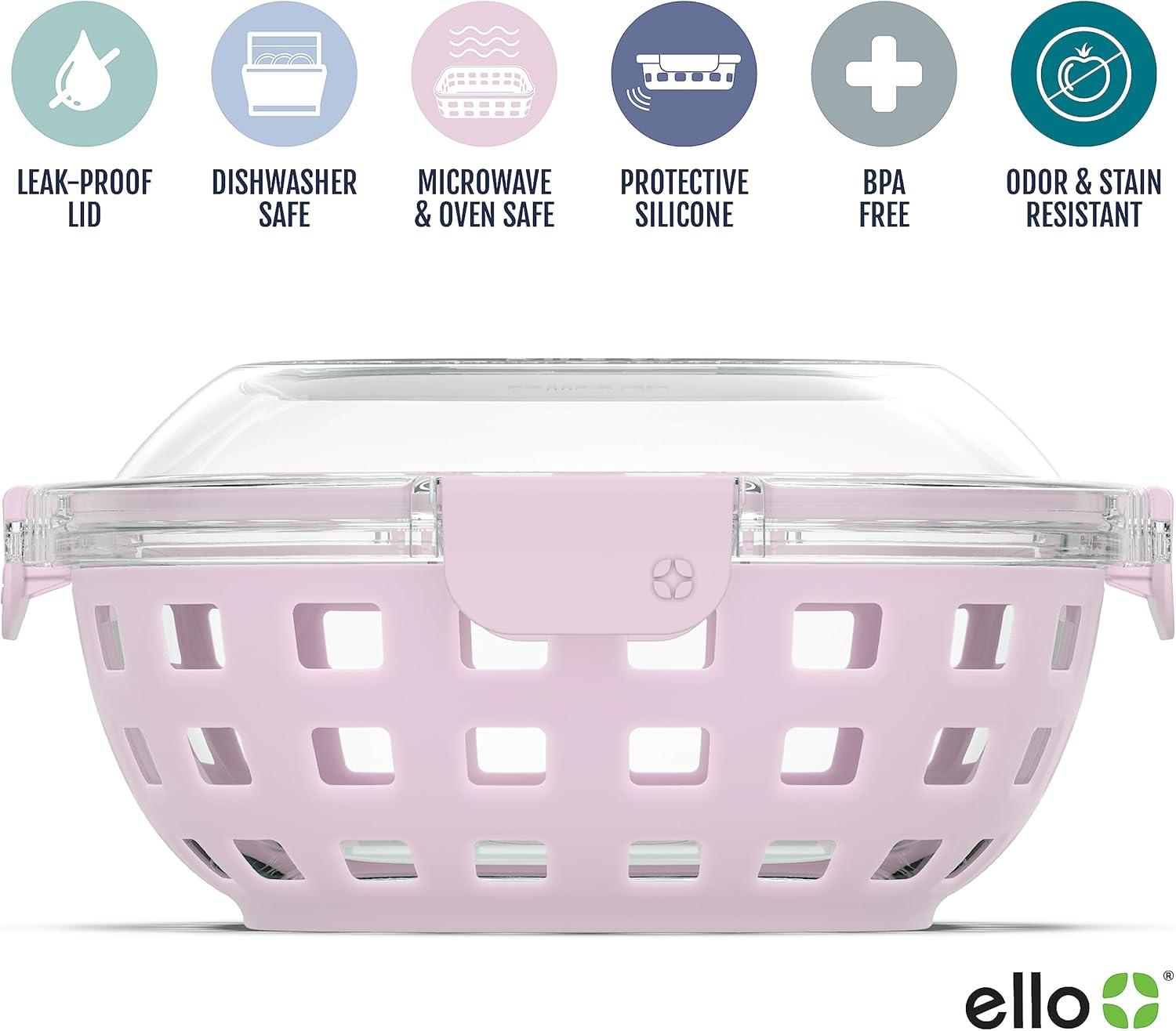 imageEllo Duraglass Meal Prep Lunch Bowl Container 5 cup Glass Food Storage Container with Silicone Sleeve and Airtight BPAFree Plastic Lid Dishwasher Microwave and Freezer SafeCashmere