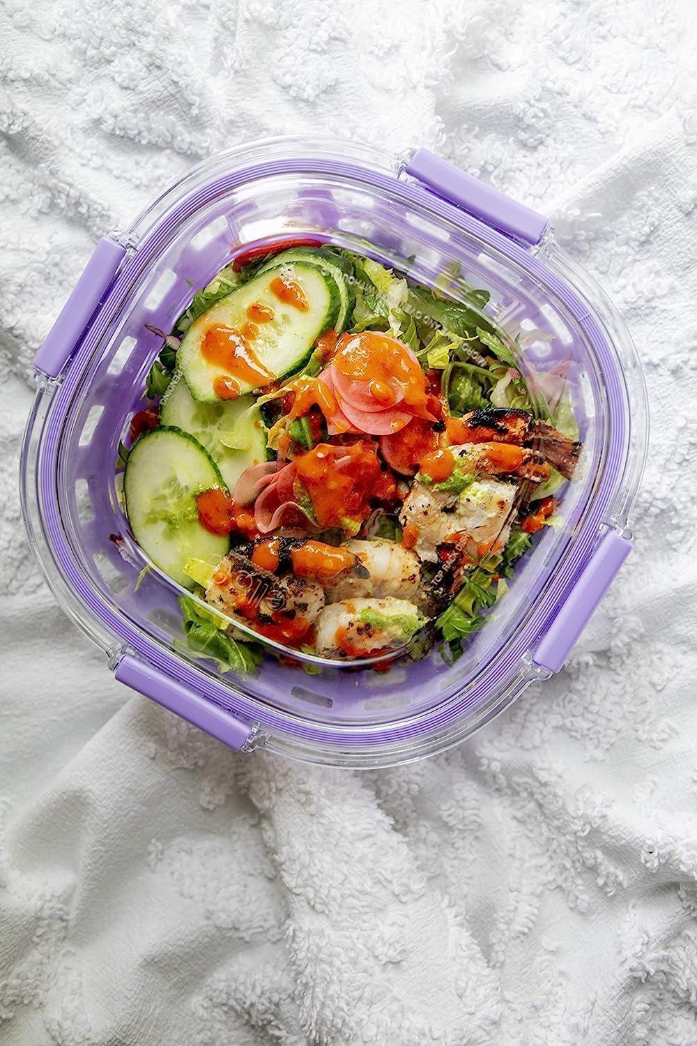 imageEllo Duraglass Meal Prep Lunch Bowl Container 5 cup Glass Food Storage Container with Silicone Sleeve and Airtight BPAFree Plastic Lid Dishwasher Microwave and Freezer SafeLilac