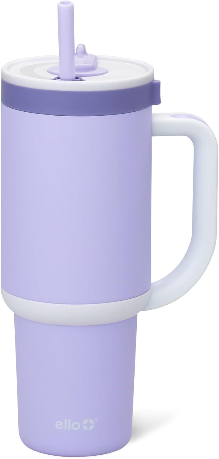imageEllo Oasis 24oz Tumbler with Handle amp Retracting Straw Reusable Insulated Stainless Steel Cup 100 Leakproof Gifts for Teens Women Men Keeps cold for 24 Hours Cup Holder Friendly Orange DaisiesTwilight Blush