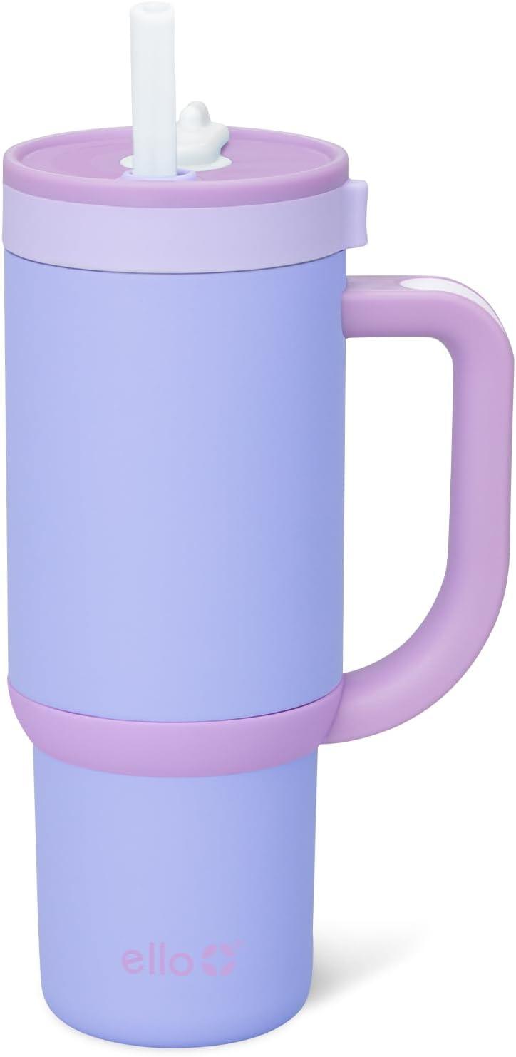 imageEllo Oasis 24oz Tumbler with Handle amp Retracting Straw Reusable Insulated Stainless Steel Cup 100 Leakproof Gifts for Teens Women Men Keeps cold for 24 Hours Cup Holder Friendly Orange DaisiesLavender Fields