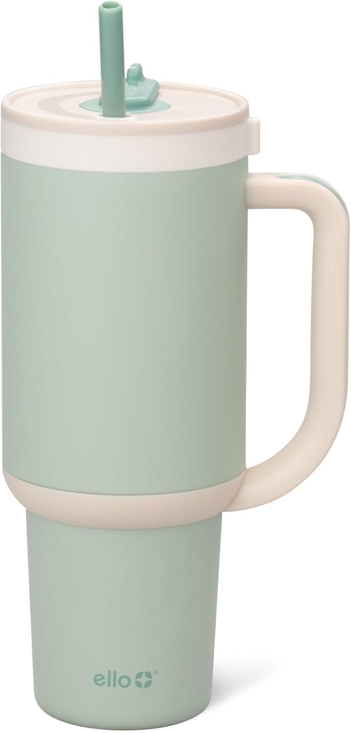 imageEllo Oasis 24oz Tumbler with Handle amp Retracting Straw Reusable Insulated Stainless Steel Cup 100 Leakproof Gifts for Teens Women Men Keeps cold for 24 Hours Cup Holder Friendly Orange DaisiesPistachio