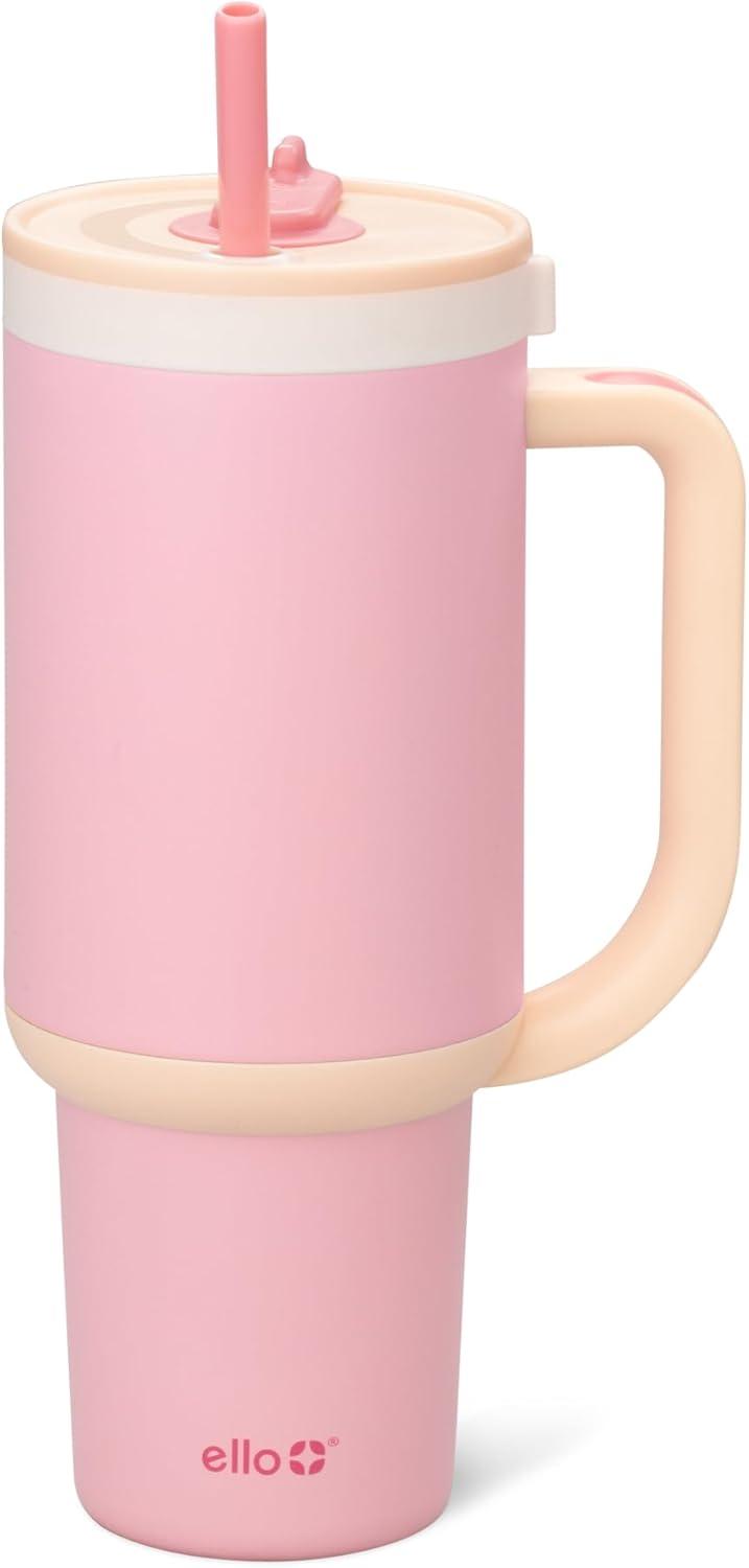 imageEllo Oasis 24oz Tumbler with Handle amp Retracting Straw Reusable Insulated Stainless Steel Cup 100 Leakproof Gifts for Teens Women Men Keeps cold for 24 Hours Cup Holder Friendly Orange DaisiesSunrise Glow