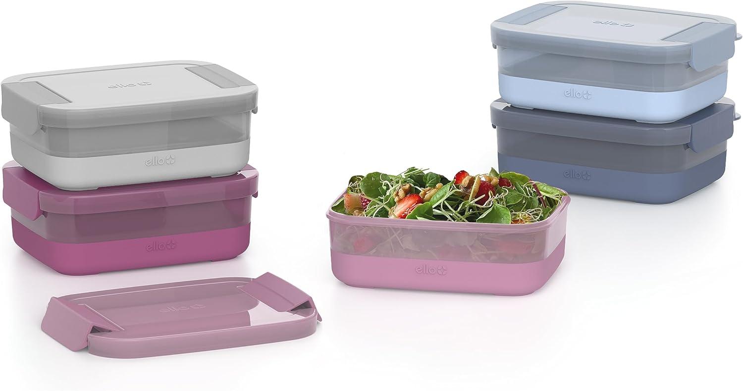 imageEllo Plastic 37 Cup Meal Prep Set 10 Pc 5 Pack Set BPA Free Plastic Food Storage Container with Silicone Boot and Airtight Lids Dishwasher Microwave and Freezer Safe Melon37 Cup Meal Prep Elderberry
