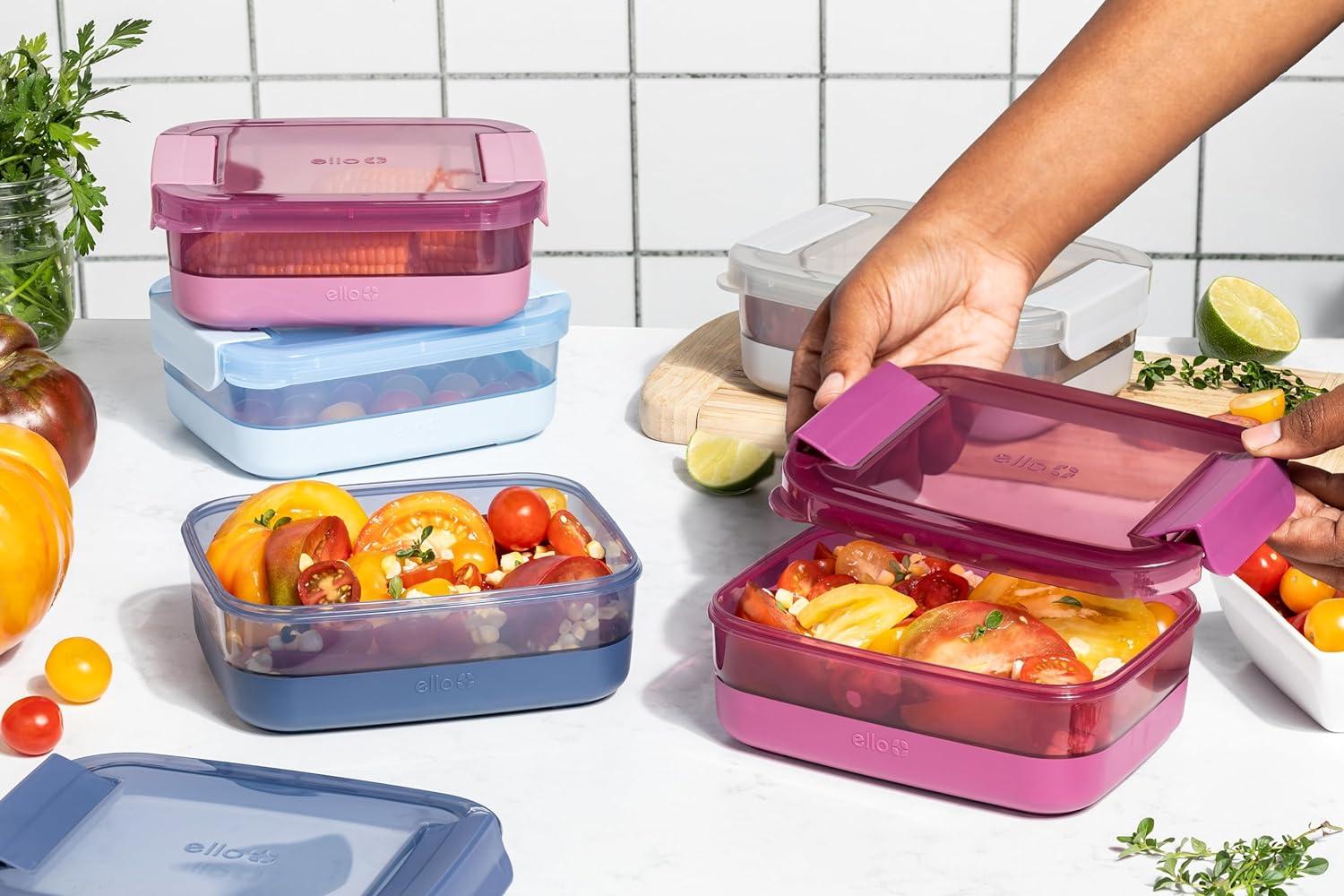 imageEllo Plastic 37 Cup Meal Prep Set 10 Pc 5 Pack Set BPA Free Plastic Food Storage Container with Silicone Boot and Airtight Lids Dishwasher Microwave and Freezer Safe Melon37 Cup Meal Prep Elderberry