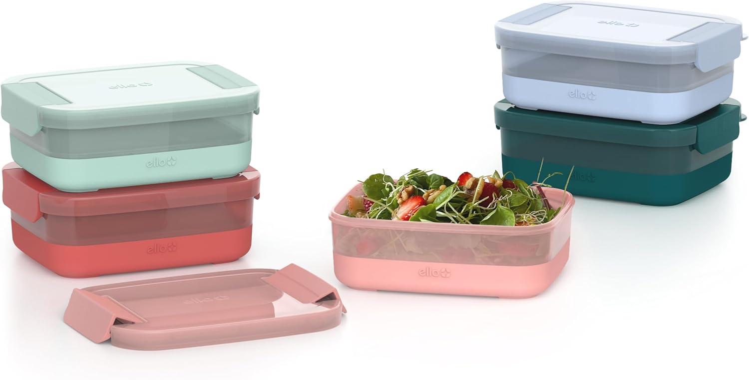 imageEllo Plastic 37 Cup Meal Prep Set 10 Pc 5 Pack Set BPA Free Plastic Food Storage Container with Silicone Boot and Airtight Lids Dishwasher Microwave and Freezer Safe Melon37 Cup Meal Prep Melon