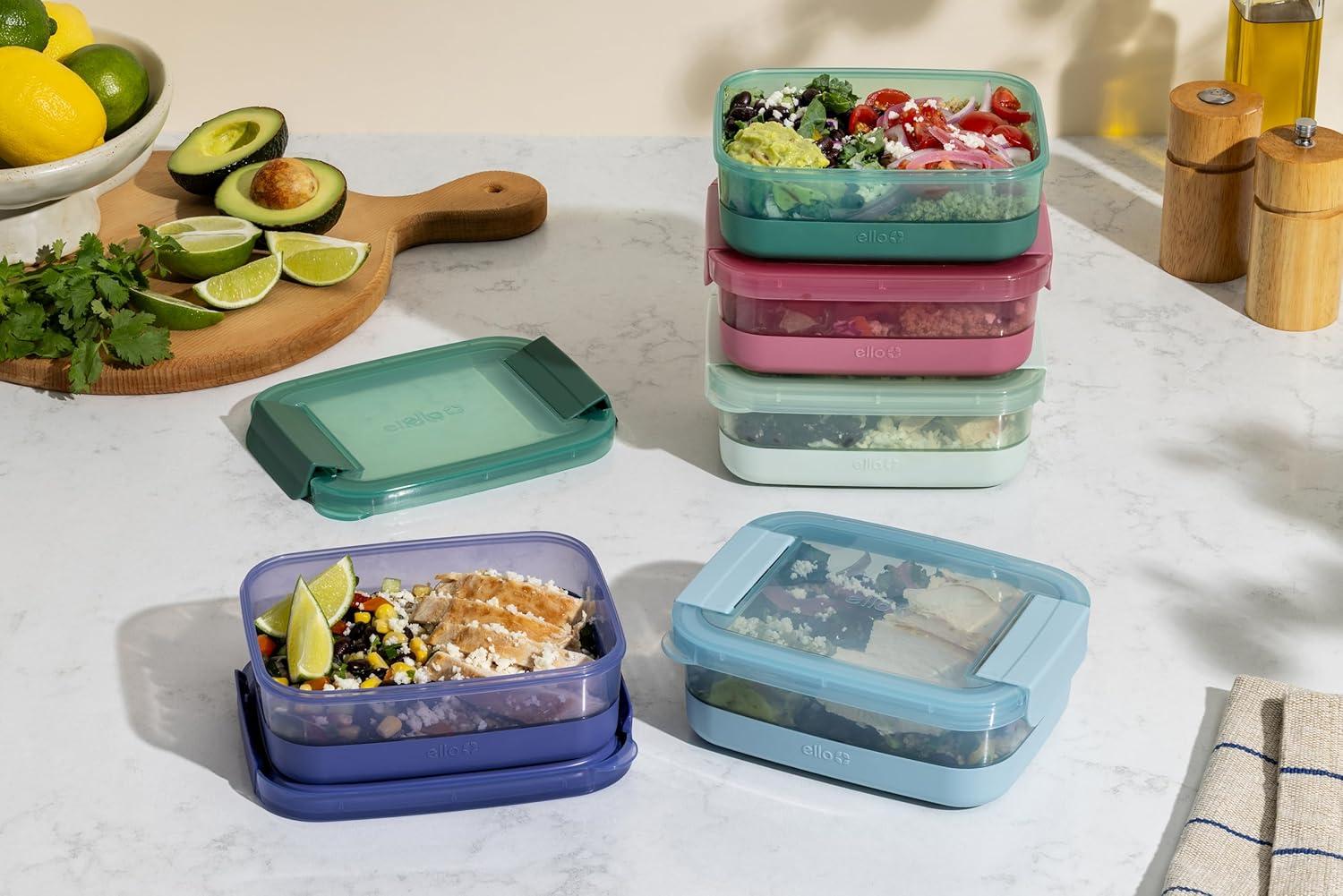 imageEllo Plastic 37 Cup Meal Prep Set 10 Pc 5 Pack Set BPA Free Plastic Food Storage Container with Silicone Boot and Airtight Lids Dishwasher Microwave and Freezer Safe Melon37 Cup Meal Prep Everest