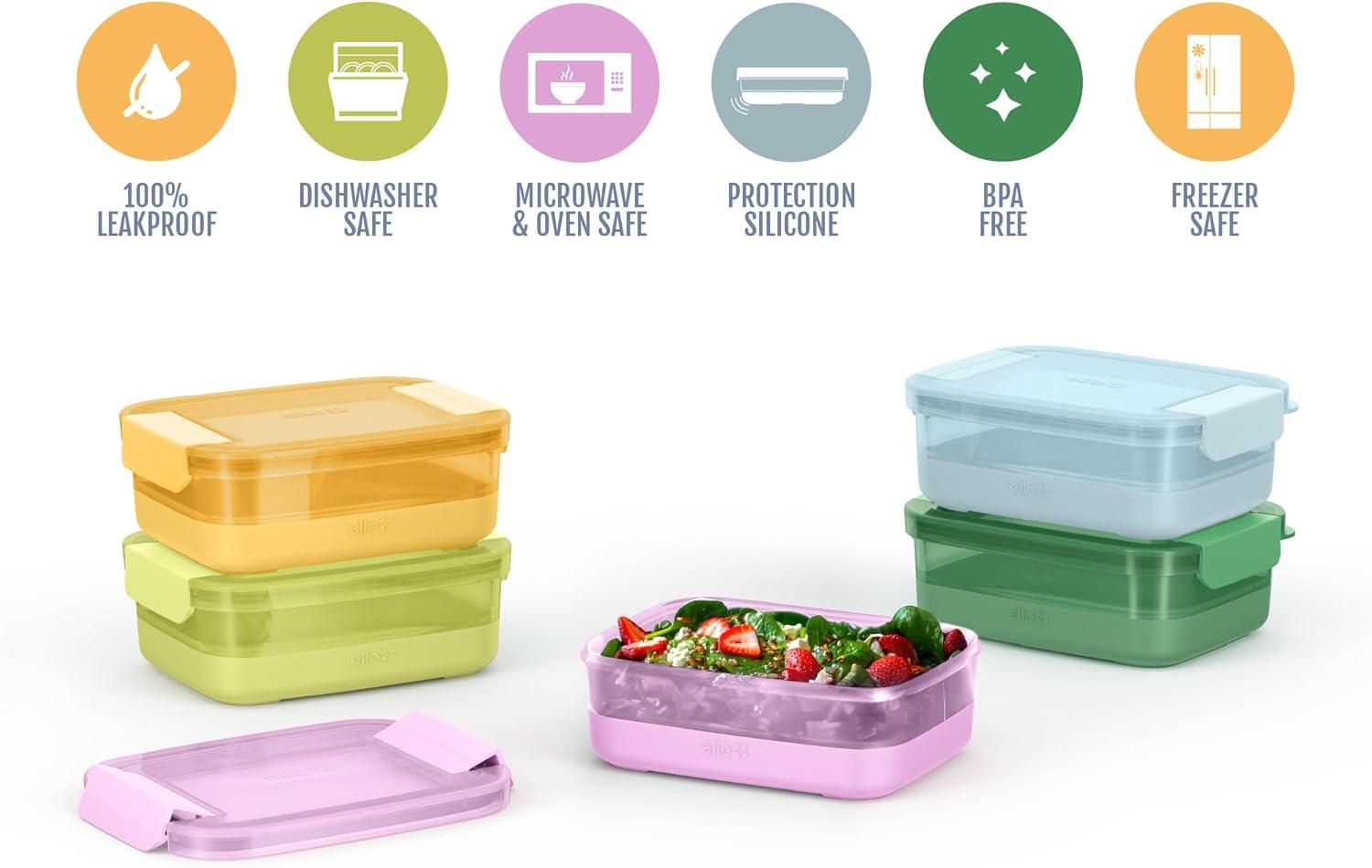 imageEllo Plastic 37 Cup Meal Prep Set 10 Pc 5 Pack Set BPA Free Plastic Food Storage Container with Silicone Boot and Airtight Lids Dishwasher Microwave and Freezer Safe Melon37 Cup Meal Prep Meadow