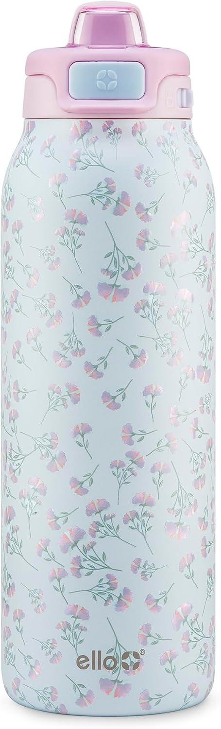 imageEllo Pop amp Fill Stainless Steel Water Bottle with Quick Fill Technology Double Walled Vacuum Insulated Metal Leak Proof Locking Lid Sip amp Chug BPA Free Holiday Gift for Him Her 22oz 32oz 40ozSerene Blooms