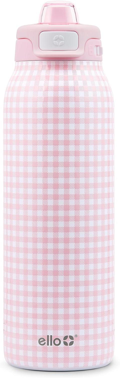 imageEllo Pop amp Fill Stainless Steel Water Bottle with Quick Fill Technology Double Walled Vacuum Insulated Metal Leak Proof Locking Lid Sip amp Chug BPA Free Holiday Gift for Him Her 22oz 32oz 40ozPink Gingham