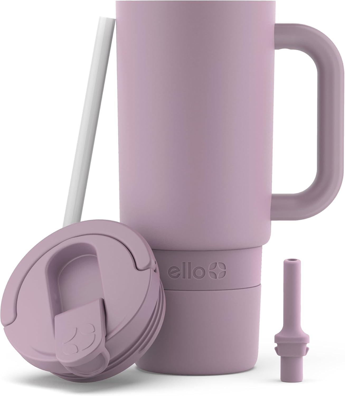 imageEllo Port 40oz Tumbler with Carry Loop amp Integrated Handle Vacuum Insulated Stainless Steel Reusable Water Bottle Travel Mug with Leak Proof Lid amp Straw Perfect for Iced Coffee amp Tea WhiteMauve
