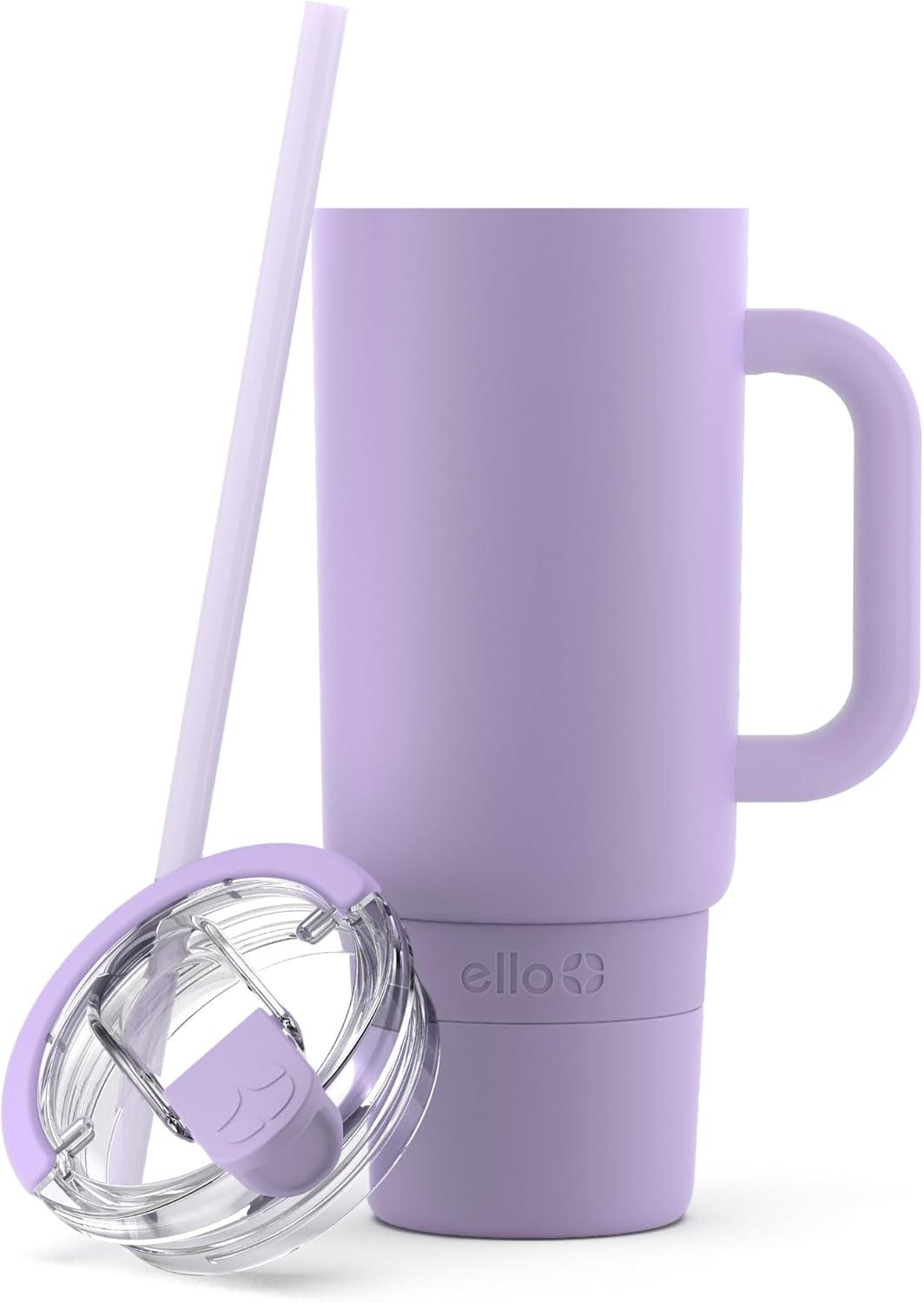 imageEllo Port 40oz Tumbler with Carry Loop amp Integrated Handle Vacuum Insulated Stainless Steel Reusable Water Bottle Travel Mug with Leak Proof Lid amp Straw Perfect for Iced Coffee amp Tea WhiteLilac