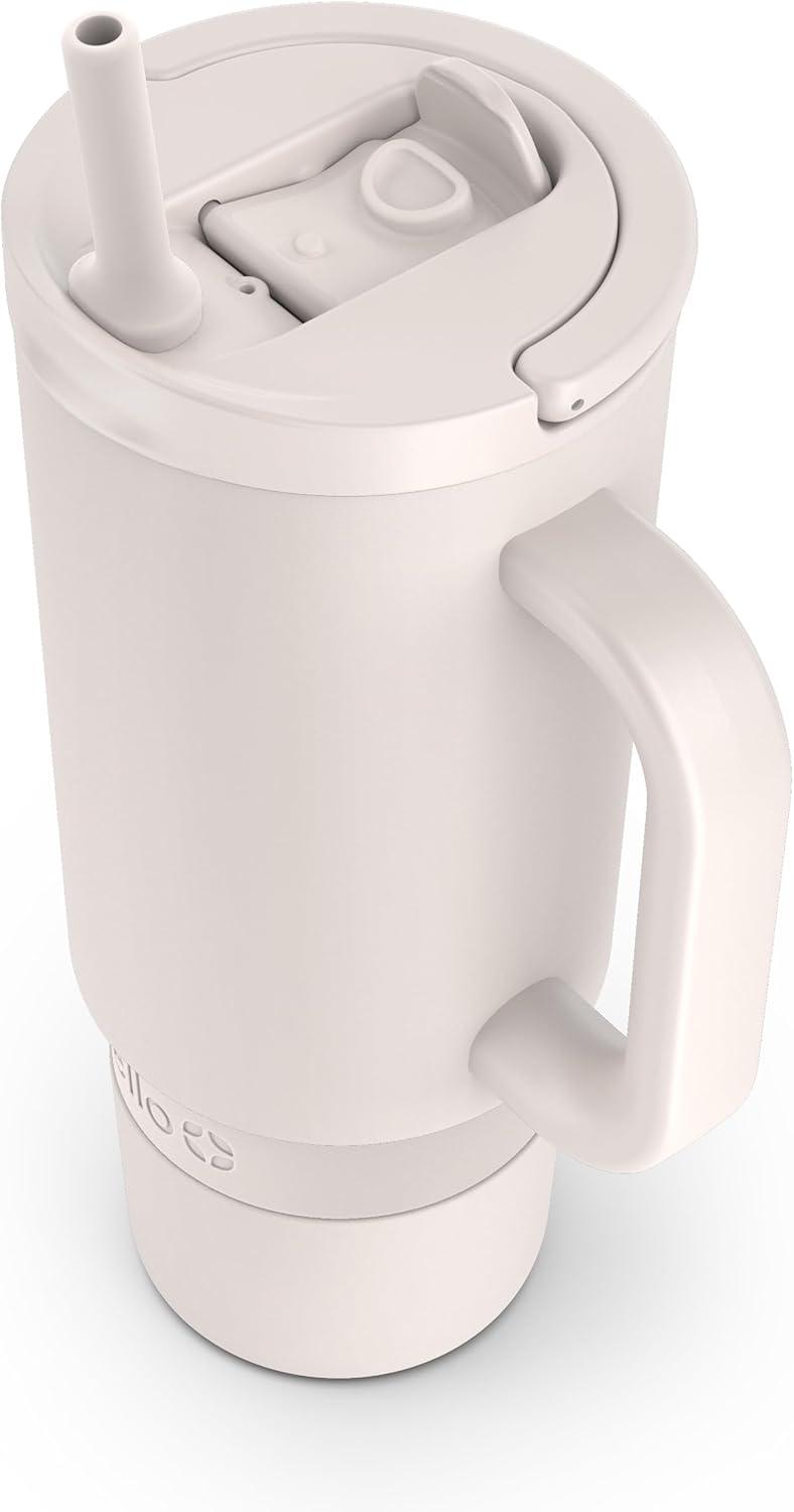 imageEllo Port 40oz Tumbler with Carry Loop amp Integrated Handle Vacuum Insulated Stainless Steel Reusable Water Bottle Travel Mug with Leak Proof Lid amp Straw Perfect for Iced Coffee amp Tea WhiteCream
