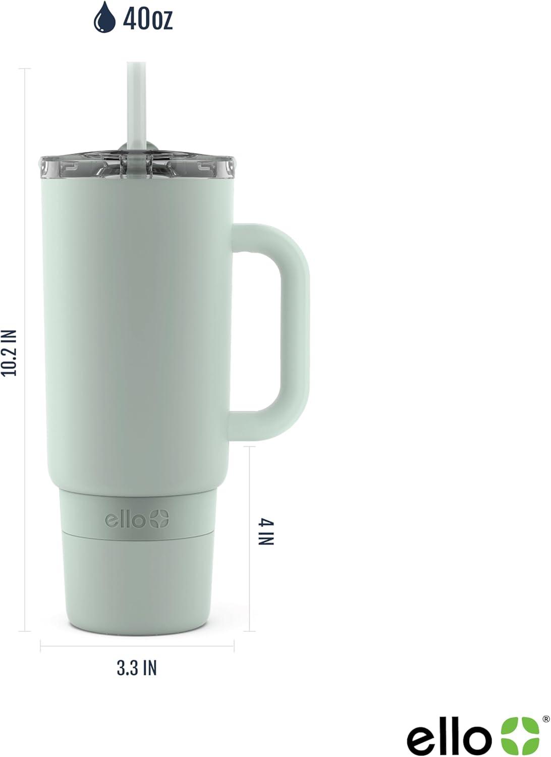 imageEllo Port 40oz Tumbler with Carry Loop amp Integrated Handle Vacuum Insulated Stainless Steel Reusable Water Bottle Travel Mug with Leak Proof Lid amp Straw Perfect for Iced Coffee amp Tea WhiteSage