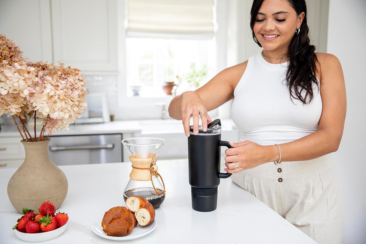 imageEllo Port 40oz Tumbler with Carry Loop amp Integrated Handle Vacuum Insulated Stainless Steel Reusable Water Bottle Travel Mug with Leak Proof Lid amp Straw Perfect for Iced Coffee amp Tea WhiteBlack