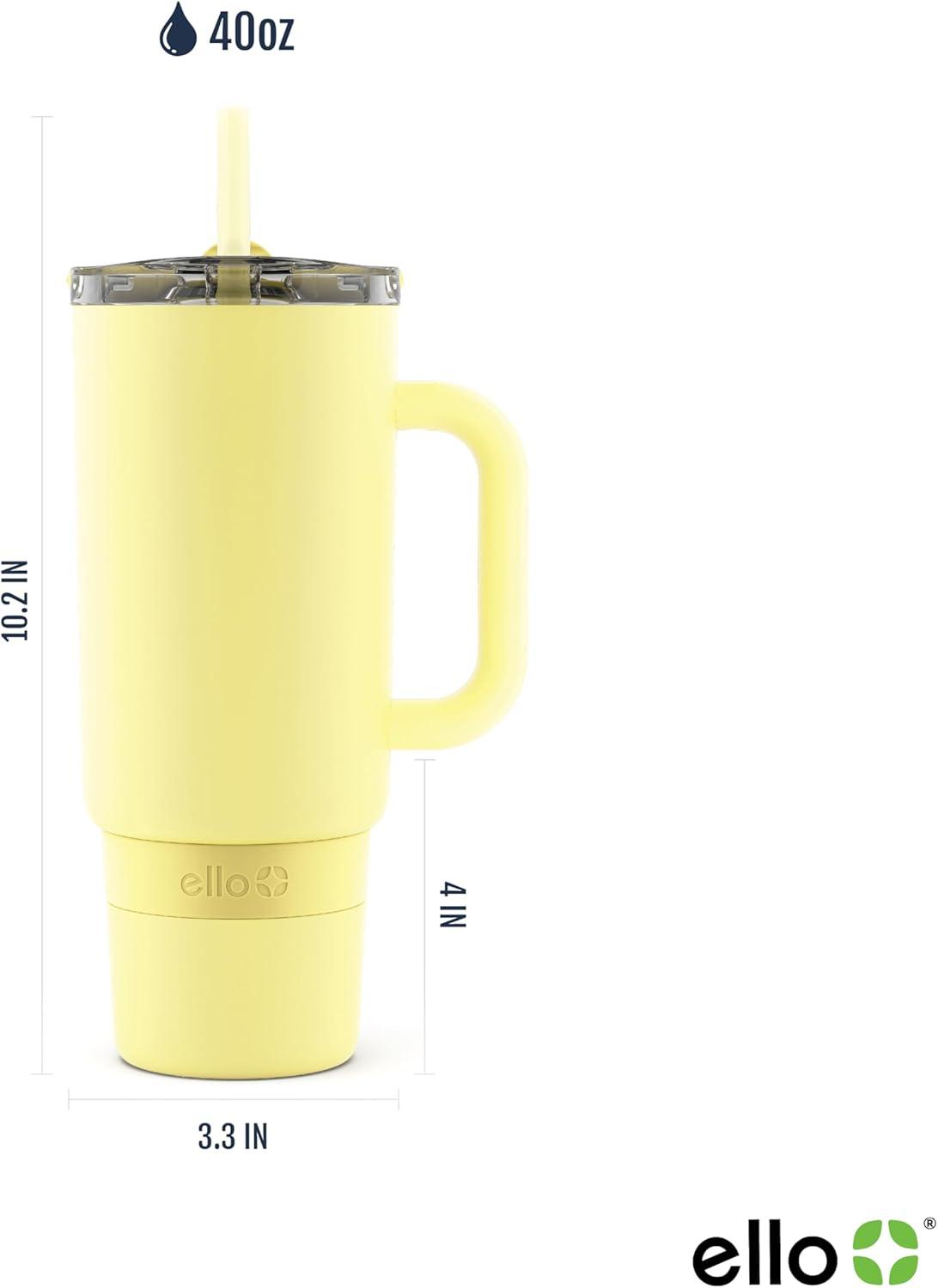 imageEllo Port 40oz Tumbler with Carry Loop amp Integrated Handle Vacuum Insulated Stainless Steel Reusable Water Bottle Travel Mug with Leak Proof Lid amp Straw Perfect for Iced Coffee amp Tea WhiteLemonade