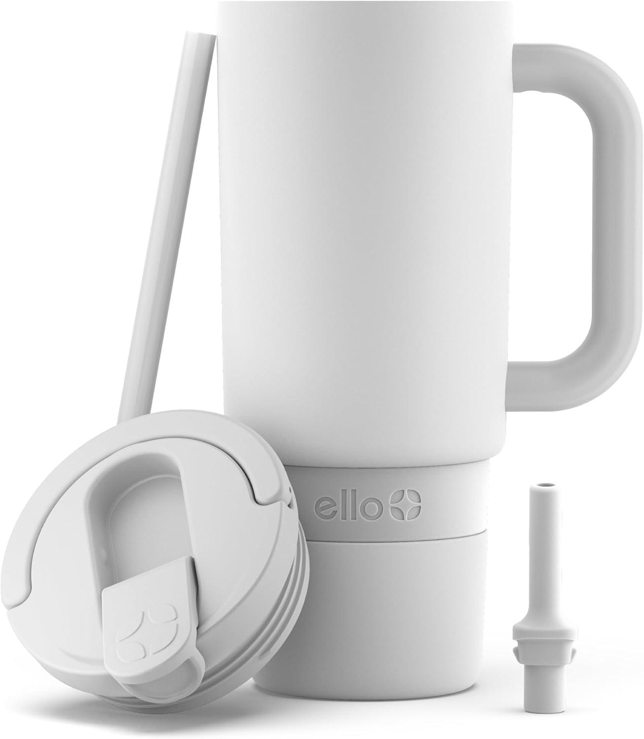 imageEllo Port 40oz Tumbler with Carry Loop amp Integrated Handle Vacuum Insulated Stainless Steel Reusable Water Bottle Travel Mug with Leak Proof Lid amp Straw Perfect for Iced Coffee amp Tea WhiteWhite