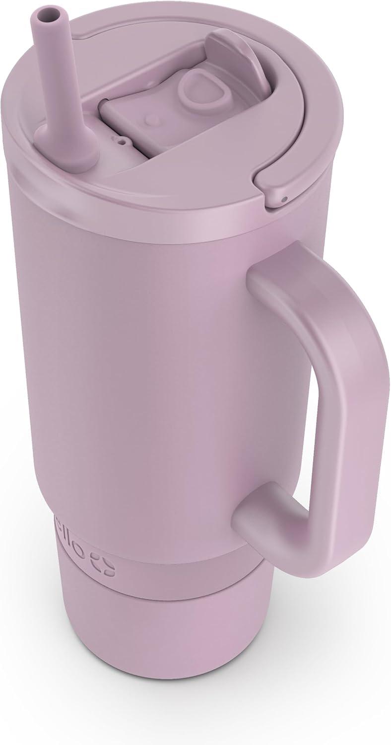 imageEllo Port 40oz Tumbler with Carry Loop amp Integrated Handle Vacuum Insulated Stainless Steel Reusable Water Bottle Travel Mug with Leak Proof Lid amp Straw Perfect for Iced Coffee amp Tea WhiteMauve