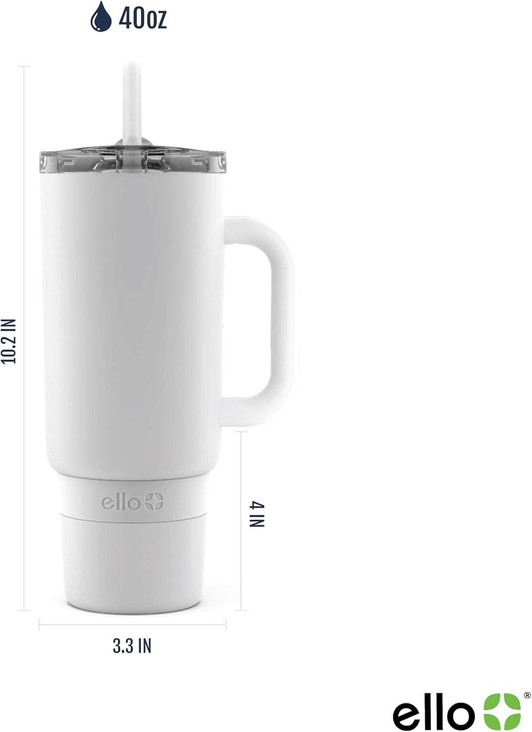 imageEllo Port 40oz Tumbler with Carry Loop amp Integrated Handle Vacuum Insulated Stainless Steel Reusable Water Bottle Travel Mug with Leak Proof Lid amp Straw Perfect for Iced Coffee amp Tea WhiteWhite