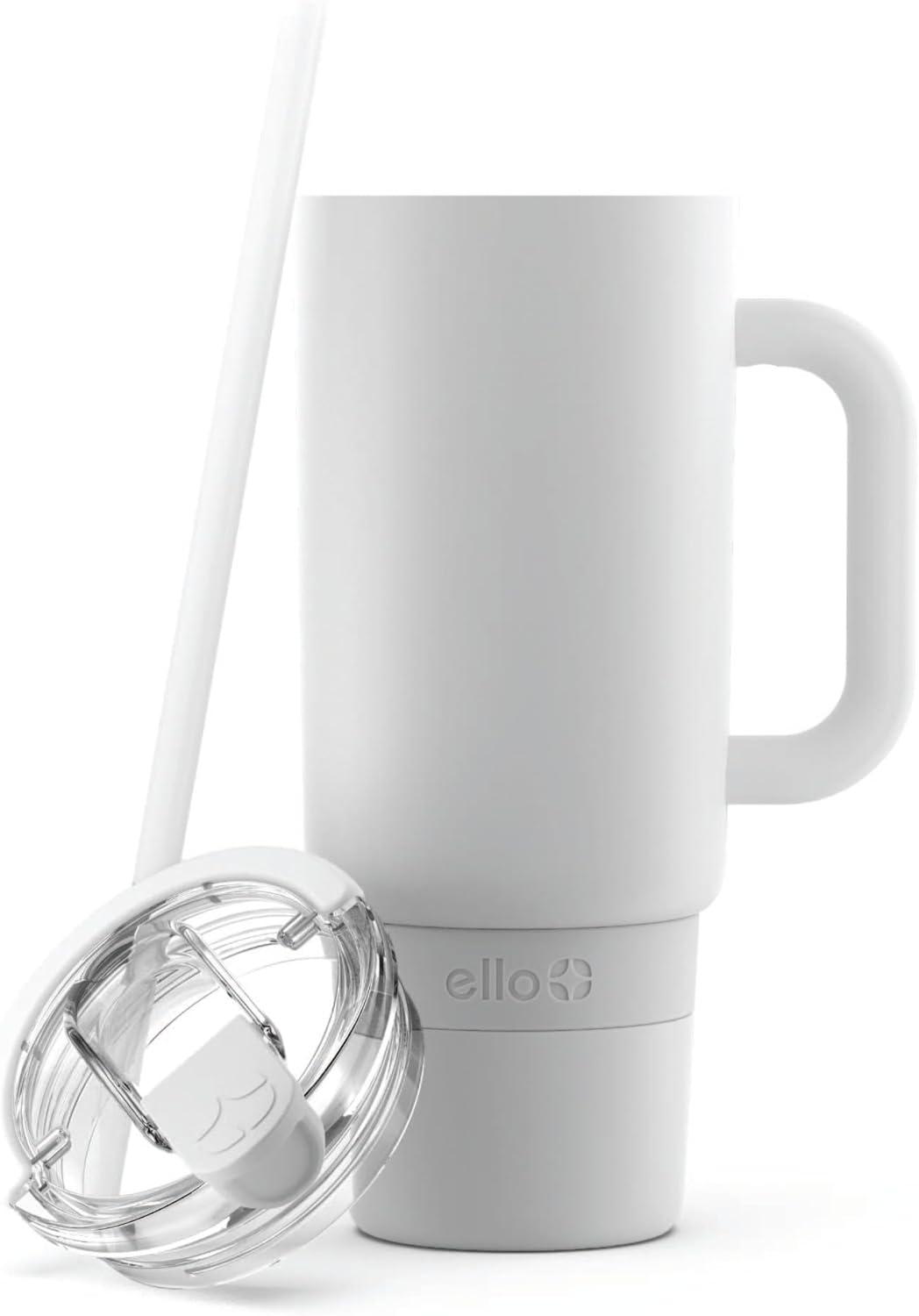 imageEllo Port 40oz Tumbler with Carry Loop amp Integrated Handle Vacuum Insulated Stainless Steel Reusable Water Bottle Travel Mug with Leak Proof Lid amp Straw Perfect for Iced Coffee amp Tea WhiteWhite