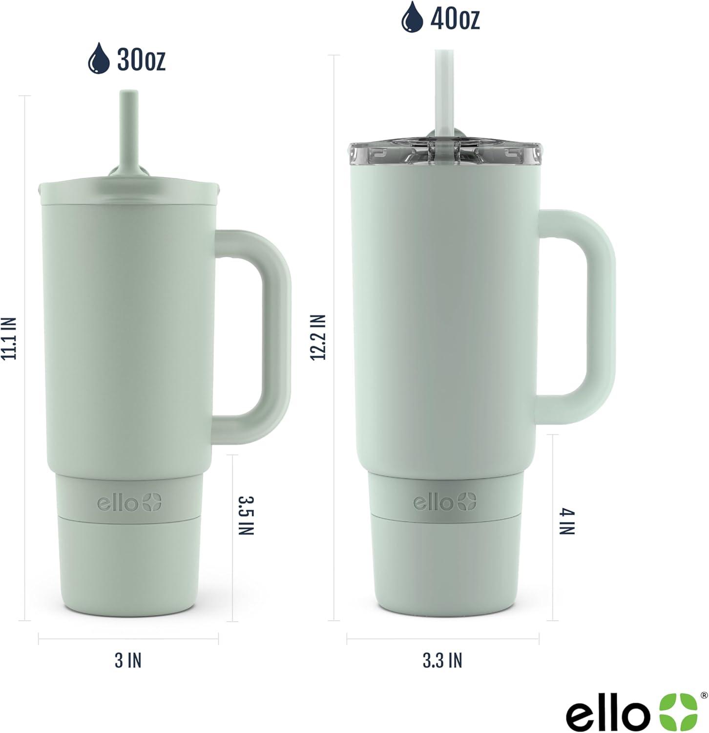 imageEllo Port 40oz Tumbler with Carry Loop amp Integrated Handle Vacuum Insulated Stainless Steel Reusable Water Bottle Travel Mug with Leak Proof Lid amp Straw Perfect for Iced Coffee amp Tea WhiteSage