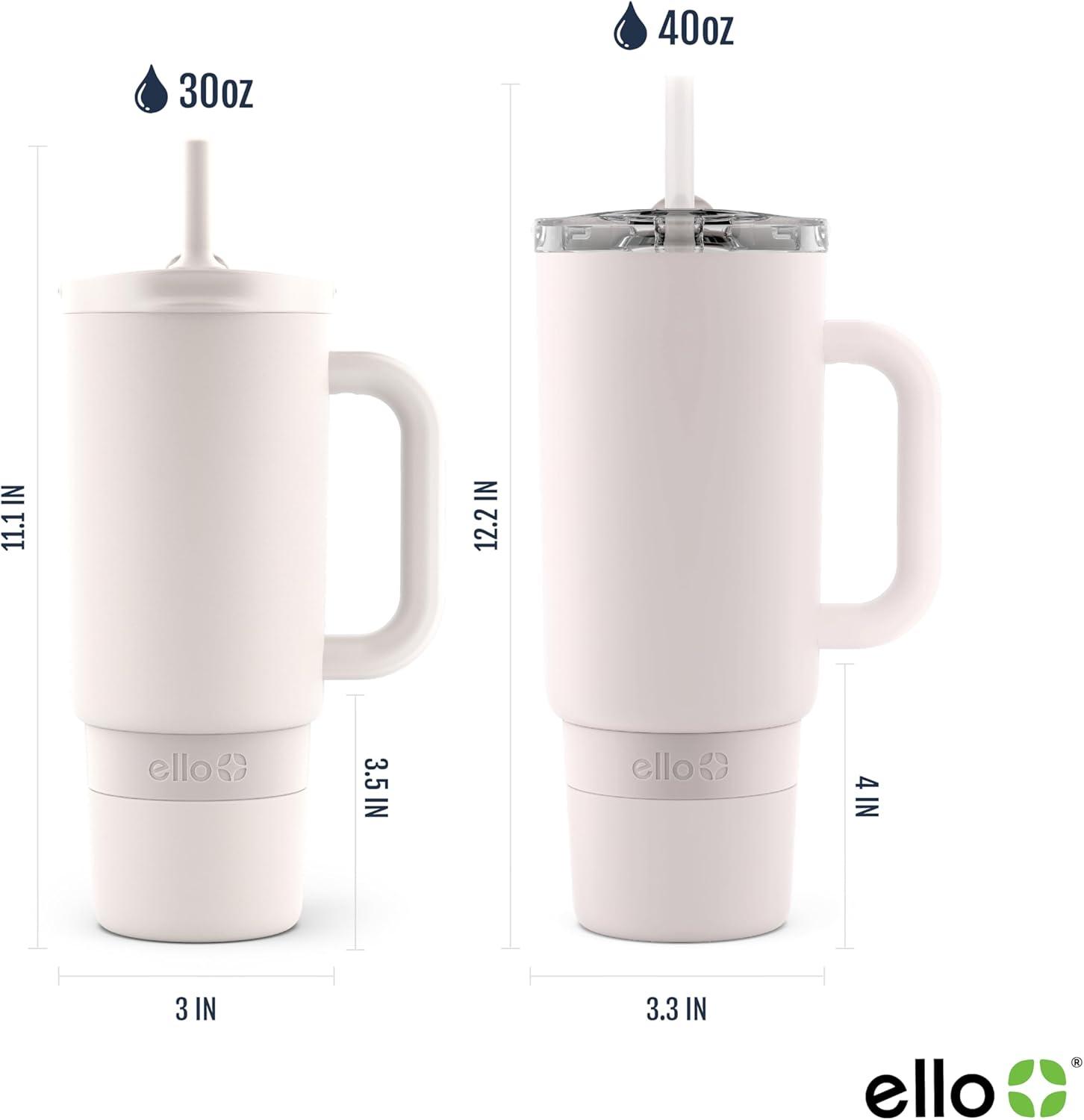 imageEllo Port 40oz Tumbler with Carry Loop amp Integrated Handle Vacuum Insulated Stainless Steel Reusable Water Bottle Travel Mug with Leak Proof Lid amp Straw Perfect for Iced Coffee amp Tea WhiteCream
