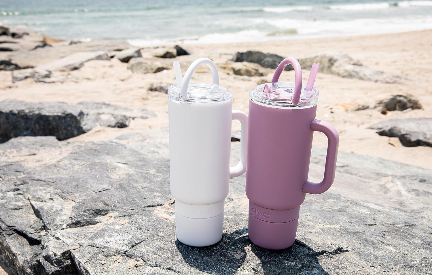imageEllo Port 40oz Tumbler with Carry Loop amp Integrated Handle Vacuum Insulated Stainless Steel Reusable Water Bottle Travel Mug with Leak Proof Lid amp Straw Perfect for Iced Coffee amp Tea WhiteMauve