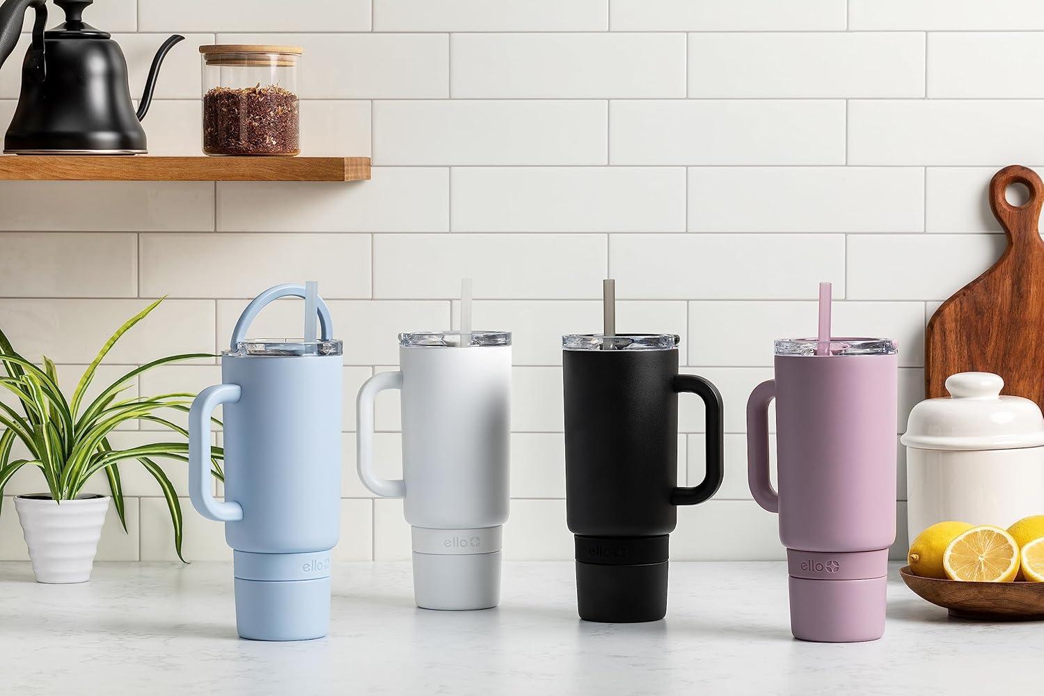 imageEllo Port 40oz Tumbler with Carry Loop amp Integrated Handle Vacuum Insulated Stainless Steel Reusable Water Bottle Travel Mug with Leak Proof Lid amp Straw Perfect for Iced Coffee amp Tea WhiteWhite