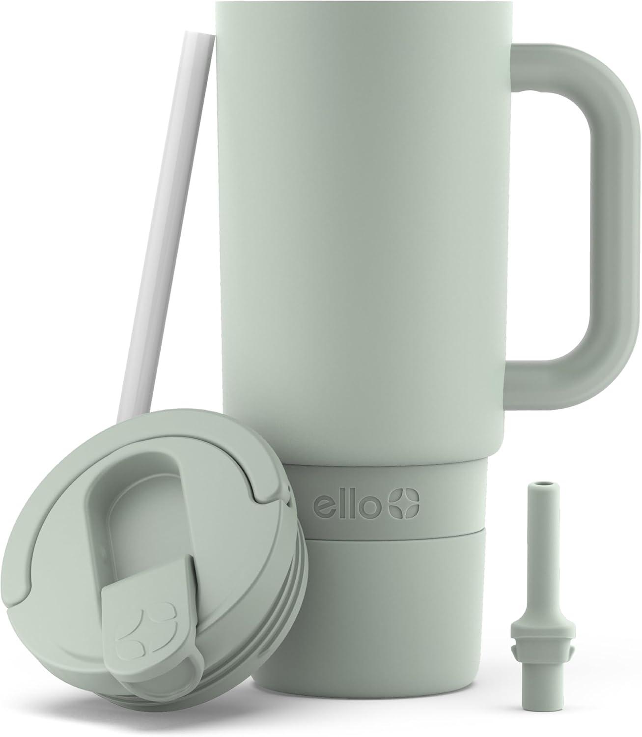 imageEllo Port 40oz Tumbler with Carry Loop amp Integrated Handle Vacuum Insulated Stainless Steel Reusable Water Bottle Travel Mug with Leak Proof Lid amp Straw Perfect for Iced Coffee amp Tea WhiteSage