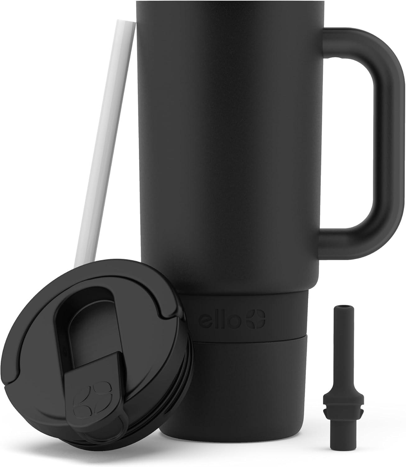imageEllo Port 40oz Tumbler with Carry Loop amp Integrated Handle Vacuum Insulated Stainless Steel Reusable Water Bottle Travel Mug with Leak Proof Lid amp Straw Perfect for Iced Coffee amp Tea WhiteBlack