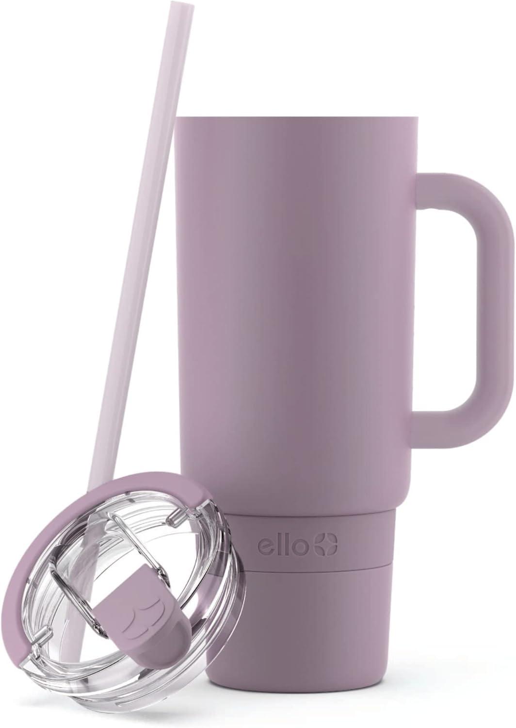 imageEllo Port 40oz Tumbler with Carry Loop amp Integrated Handle Vacuum Insulated Stainless Steel Reusable Water Bottle Travel Mug with Leak Proof Lid amp Straw Perfect for Iced Coffee amp Tea WhiteMauve