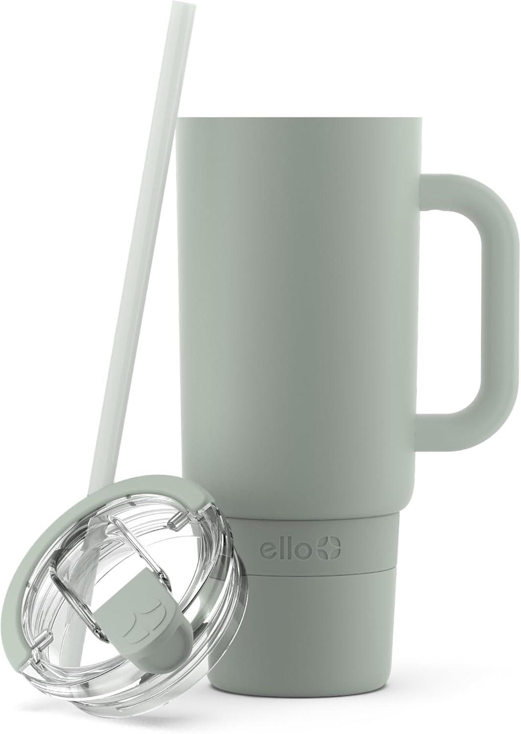 imageEllo Port 40oz Tumbler with Carry Loop amp Integrated Handle Vacuum Insulated Stainless Steel Reusable Water Bottle Travel Mug with Leak Proof Lid amp Straw Perfect for Iced Coffee amp Tea WhiteSage