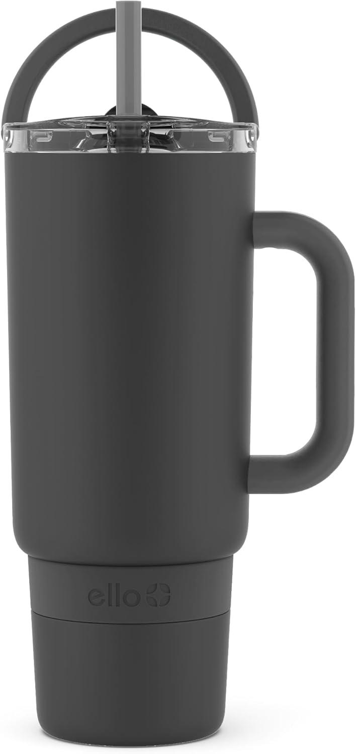 imageEllo Port 40oz Tumbler with Carry Loop amp Integrated Handle Vacuum Insulated Stainless Steel Reusable Water Bottle Travel Mug with Leak Proof Lid amp Straw Perfect for Iced Coffee amp Tea WhiteBlack