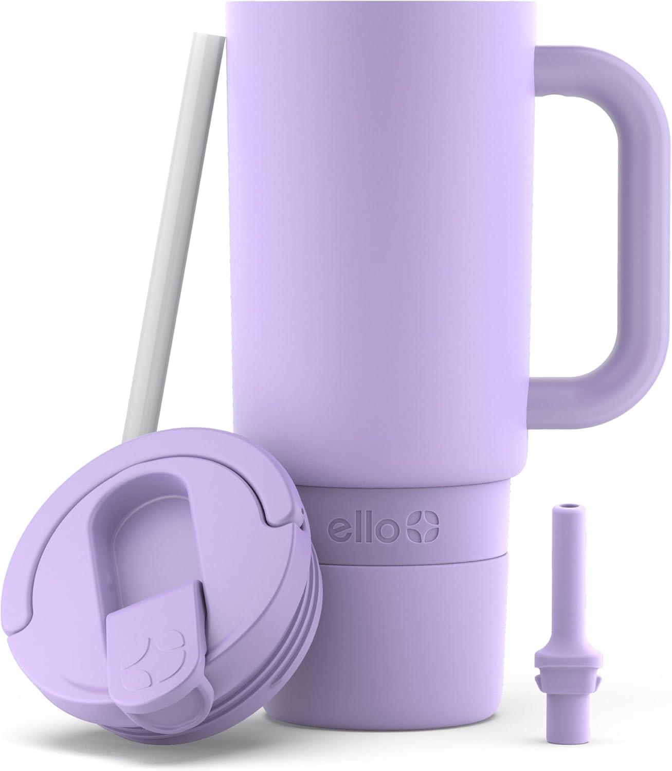 imageEllo Port 40oz Tumbler with Carry Loop amp Integrated Handle Vacuum Insulated Stainless Steel Reusable Water Bottle Travel Mug with Leak Proof Lid amp Straw Perfect for Iced Coffee amp Tea WhiteLilac