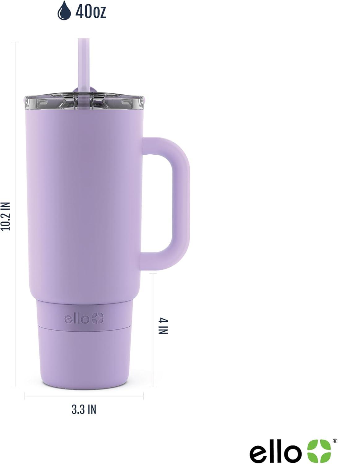 imageEllo Port 40oz Tumbler with Carry Loop amp Integrated Handle Vacuum Insulated Stainless Steel Reusable Water Bottle Travel Mug with Leak Proof Lid amp Straw Perfect for Iced Coffee amp Tea WhiteLilac