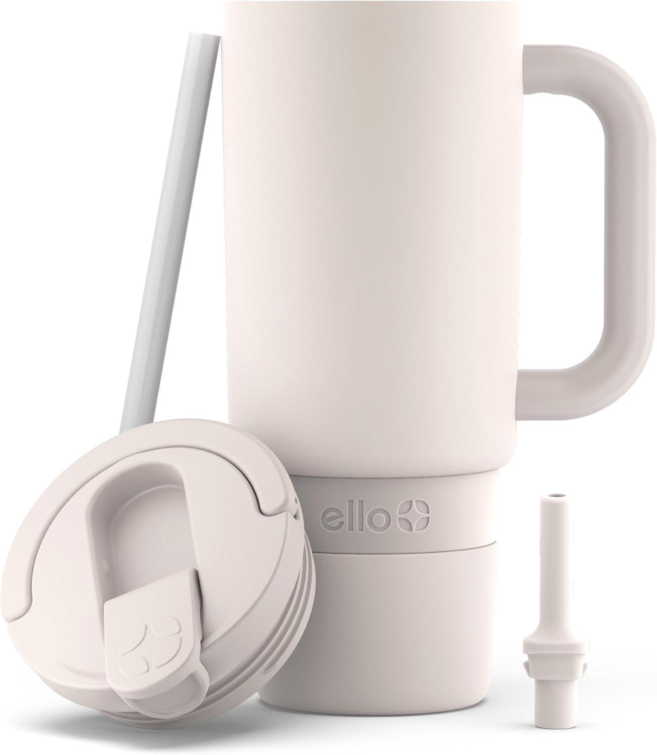 imageEllo Port 40oz Tumbler with Carry Loop amp Integrated Handle Vacuum Insulated Stainless Steel Reusable Water Bottle Travel Mug with Leak Proof Lid amp Straw Perfect for Iced Coffee amp Tea WhiteCream