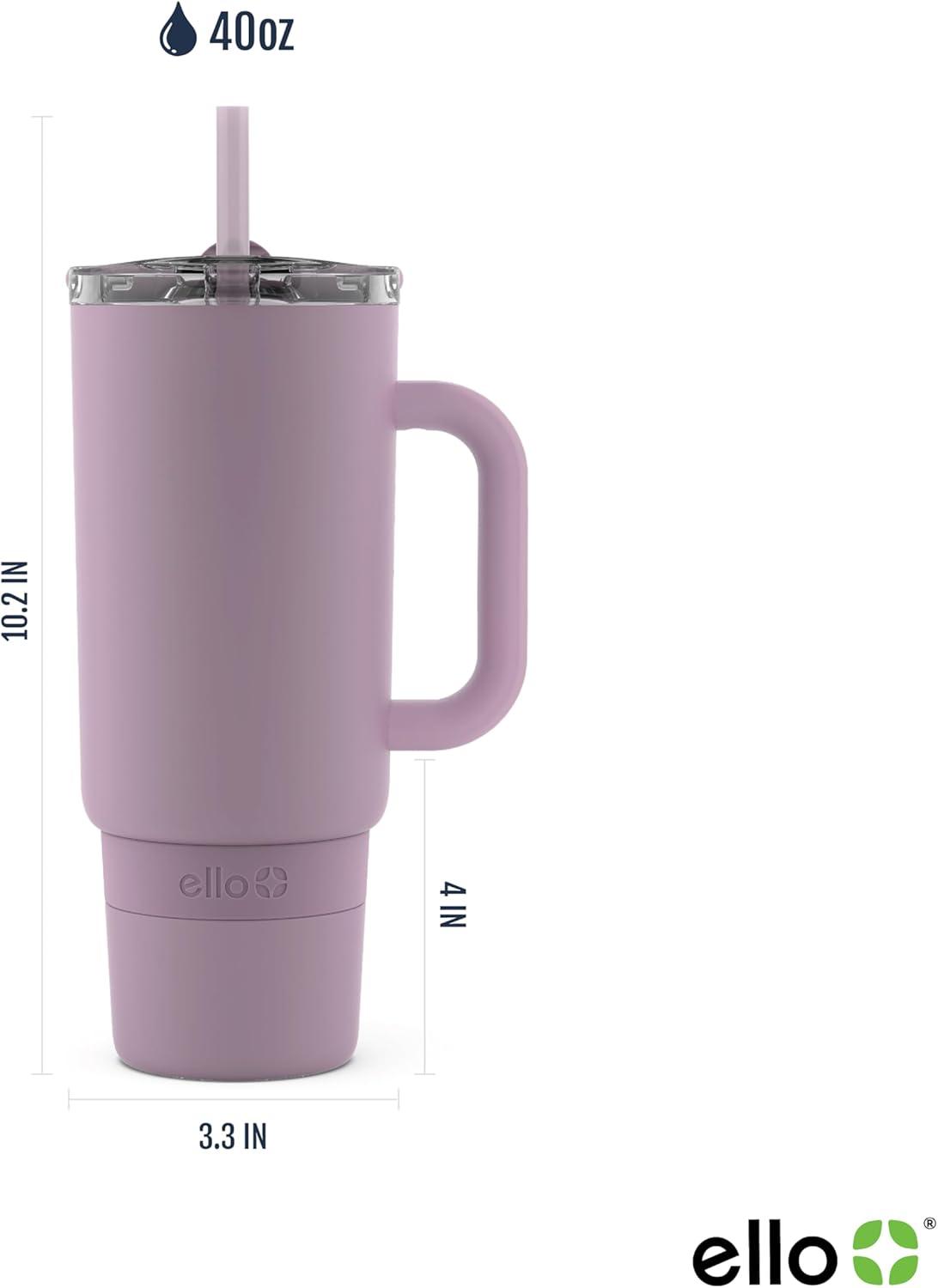 imageEllo Port 40oz Tumbler with Carry Loop amp Integrated Handle Vacuum Insulated Stainless Steel Reusable Water Bottle Travel Mug with Leak Proof Lid amp Straw Perfect for Iced Coffee amp Tea WhiteMauve