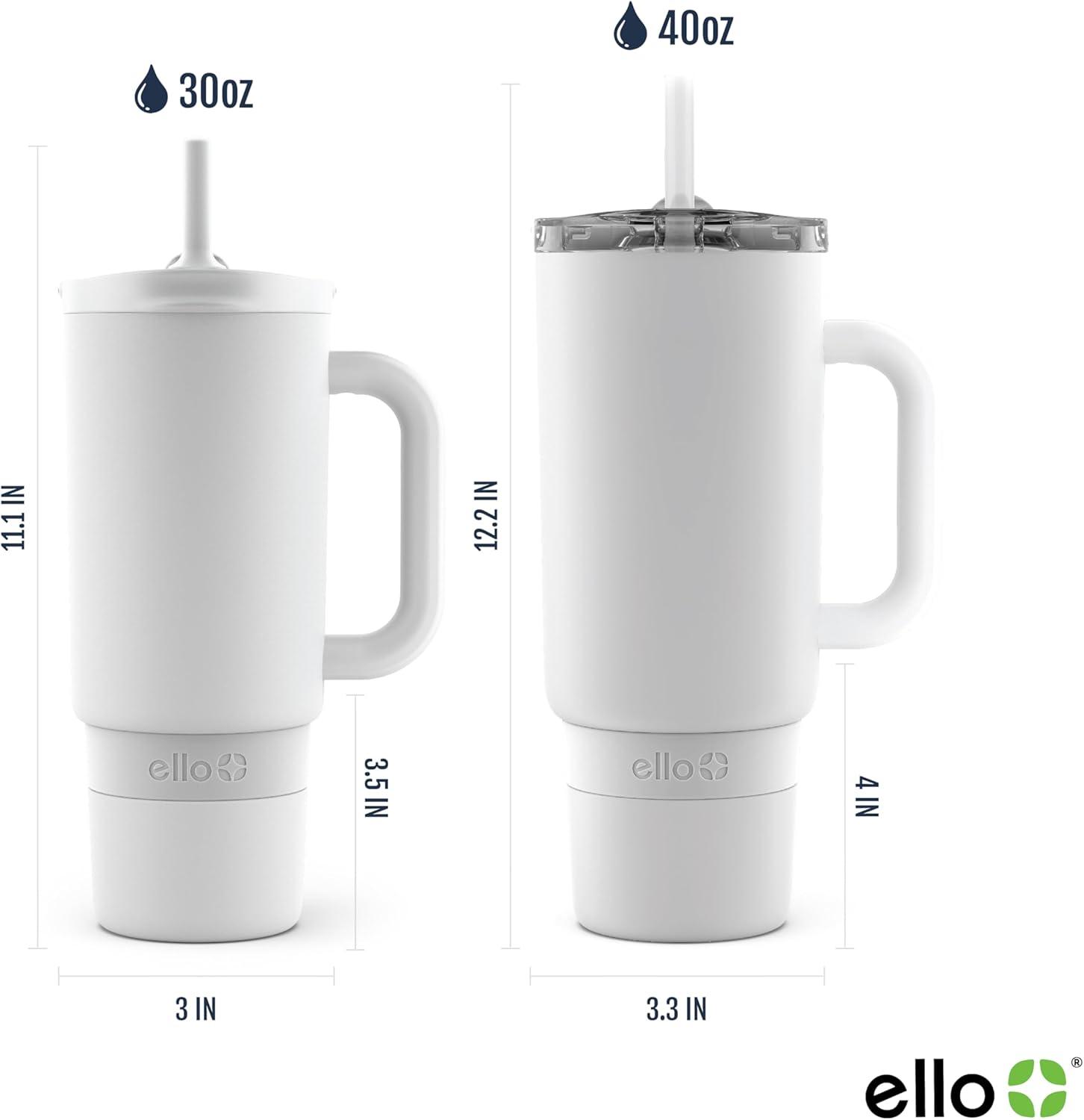 imageEllo Port 40oz Tumbler with Carry Loop amp Integrated Handle Vacuum Insulated Stainless Steel Reusable Water Bottle Travel Mug with Leak Proof Lid amp Straw Perfect for Iced Coffee amp Tea WhiteWhite