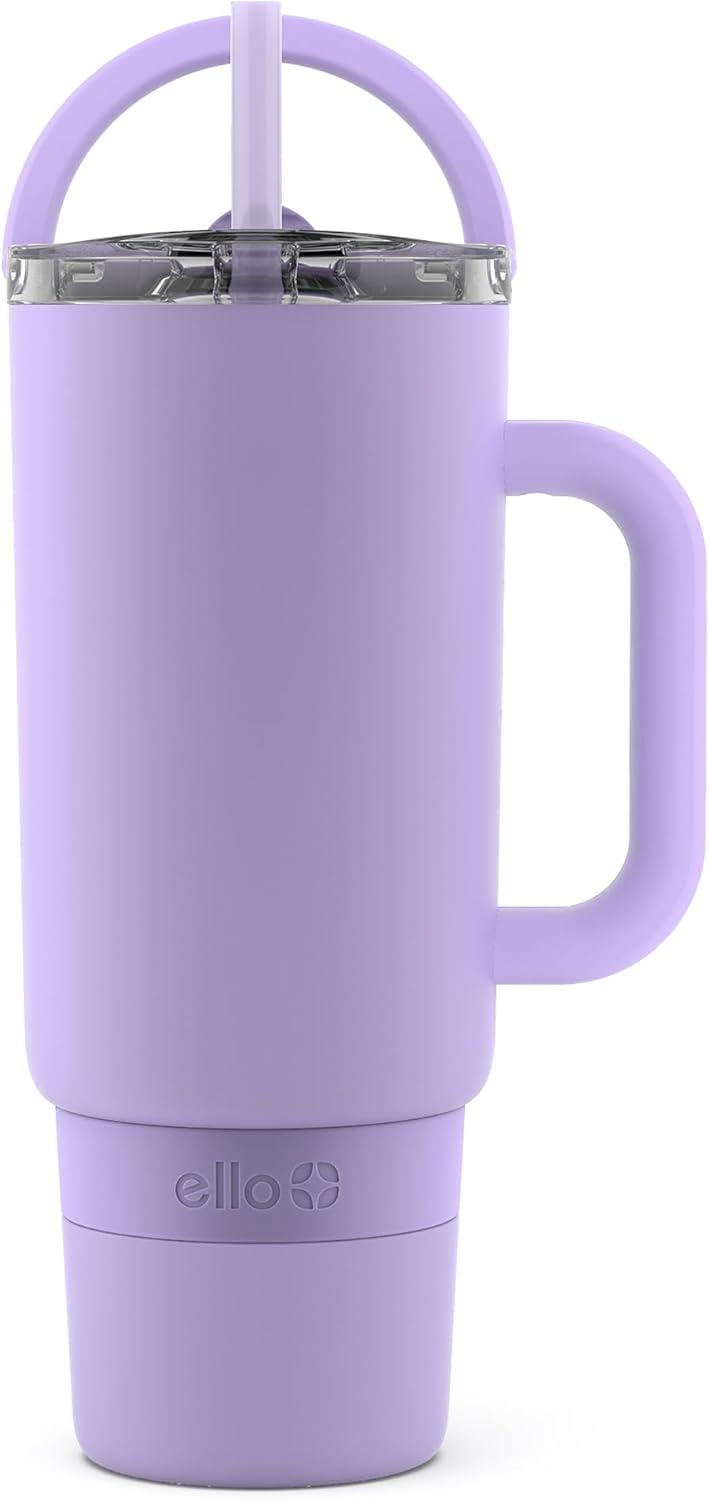 imageEllo Port 40oz Tumbler with Carry Loop amp Integrated Handle Vacuum Insulated Stainless Steel Reusable Water Bottle Travel Mug with Leak Proof Lid amp Straw Perfect for Iced Coffee amp Tea WhiteLilac
