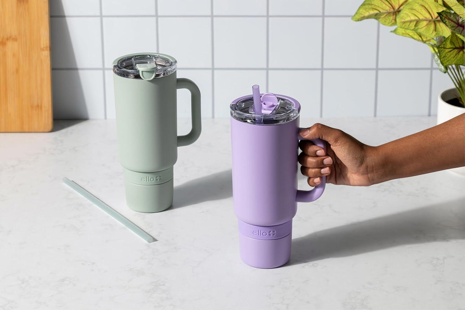 imageEllo Port 40oz Tumbler with Carry Loop amp Integrated Handle Vacuum Insulated Stainless Steel Reusable Water Bottle Travel Mug with Leak Proof Lid amp Straw Perfect for Iced Coffee amp Tea WhiteSage