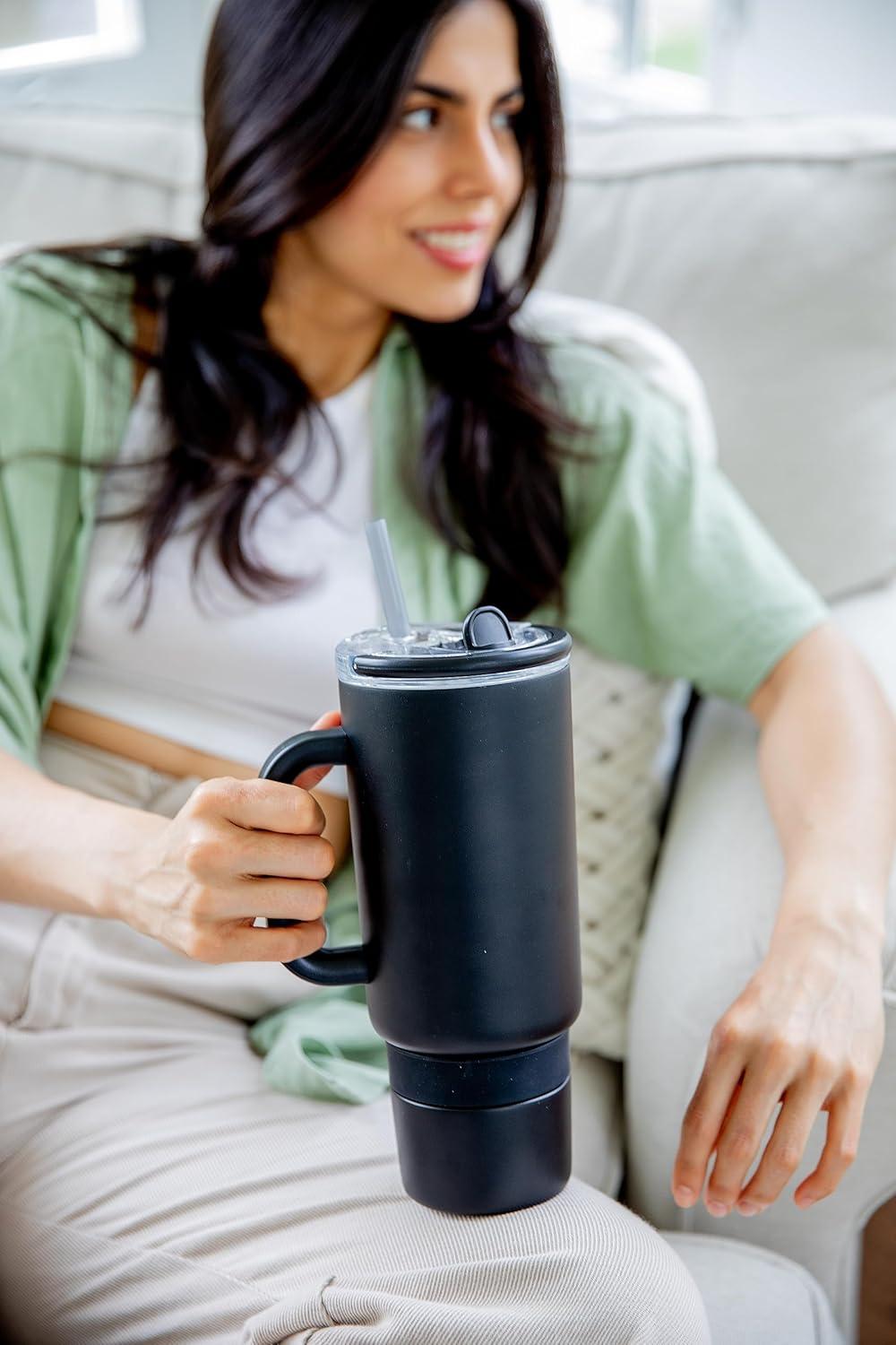 imageEllo Port 40oz Tumbler with Carry Loop amp Integrated Handle Vacuum Insulated Stainless Steel Reusable Water Bottle Travel Mug with Leak Proof Lid amp Straw Perfect for Iced Coffee amp Tea WhiteBlack