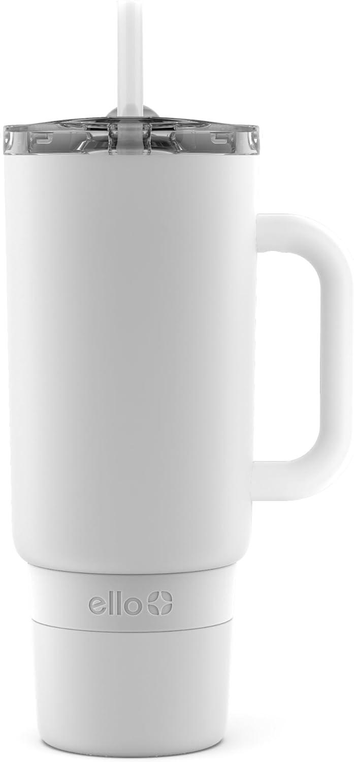 imageEllo Port 40oz Tumbler with Carry Loop amp Integrated Handle Vacuum Insulated Stainless Steel Reusable Water Bottle Travel Mug with Leak Proof Lid amp Straw Perfect for Iced Coffee amp Tea WhiteWhite